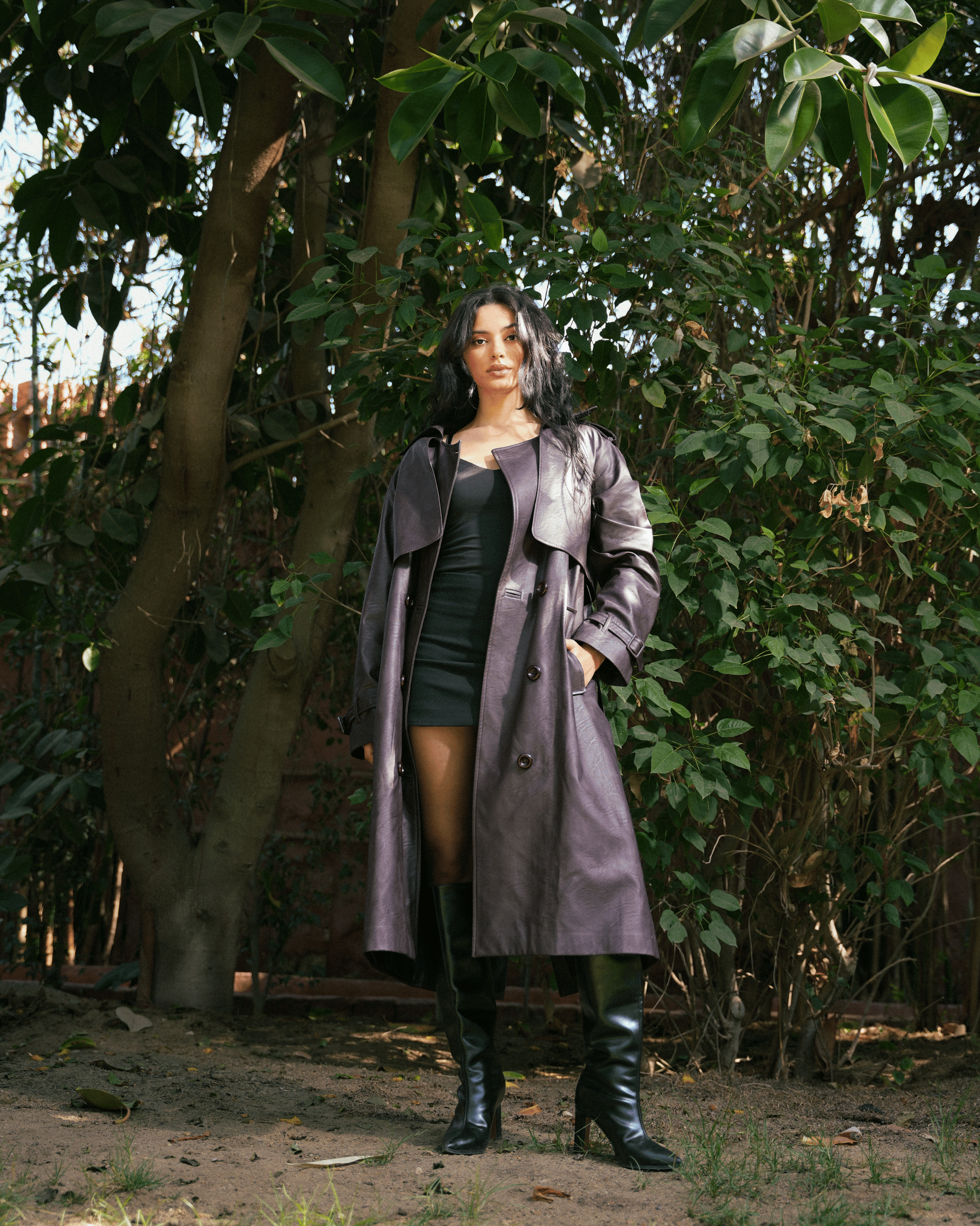 Leather Trench Coat- Burgundy