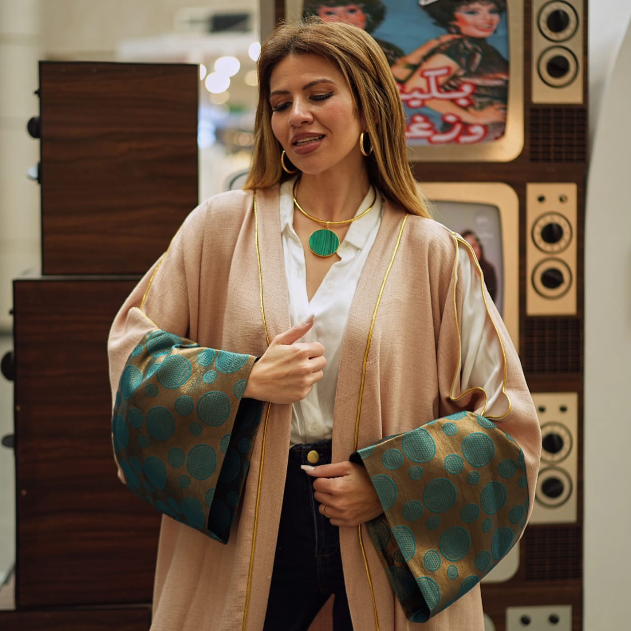 Peach Turquoise Abaya