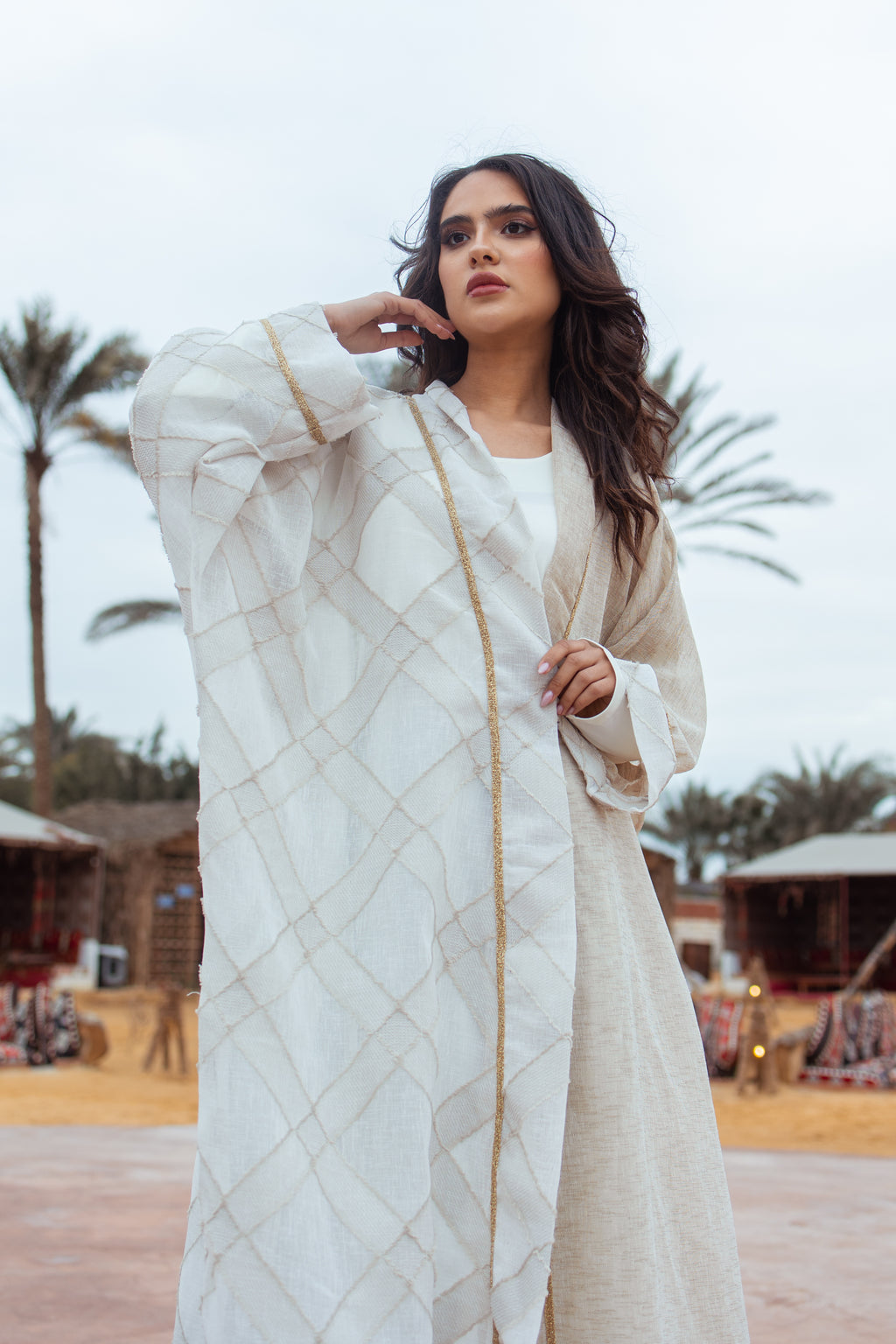 Cream Striped Kaftan