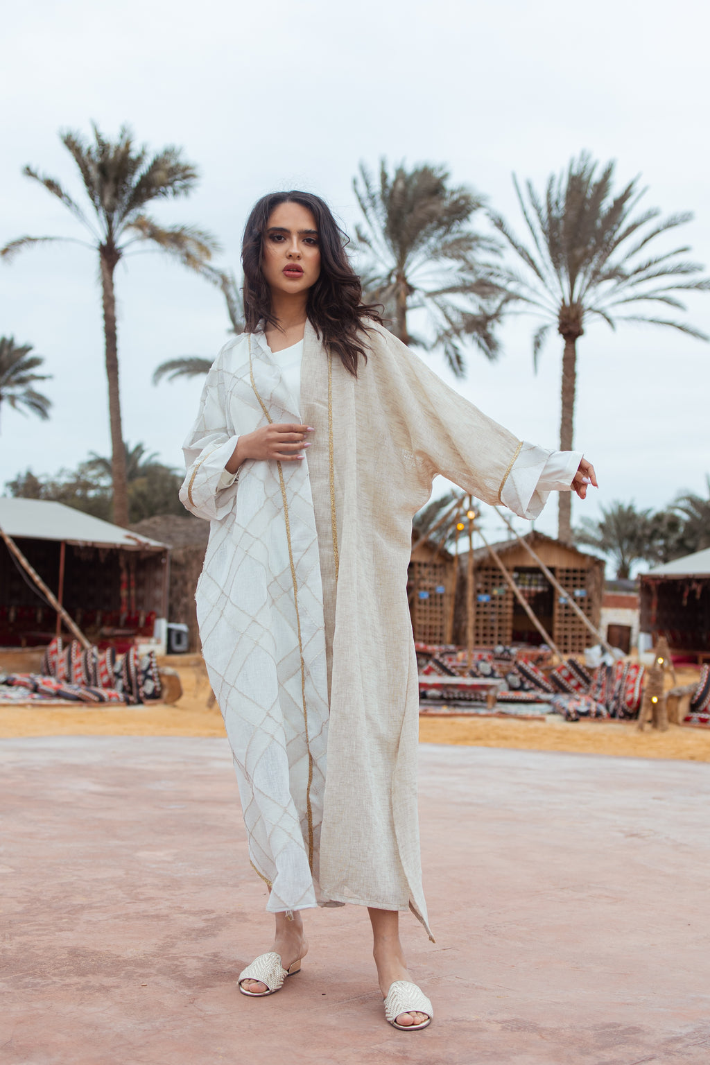 Cream Striped Kaftan