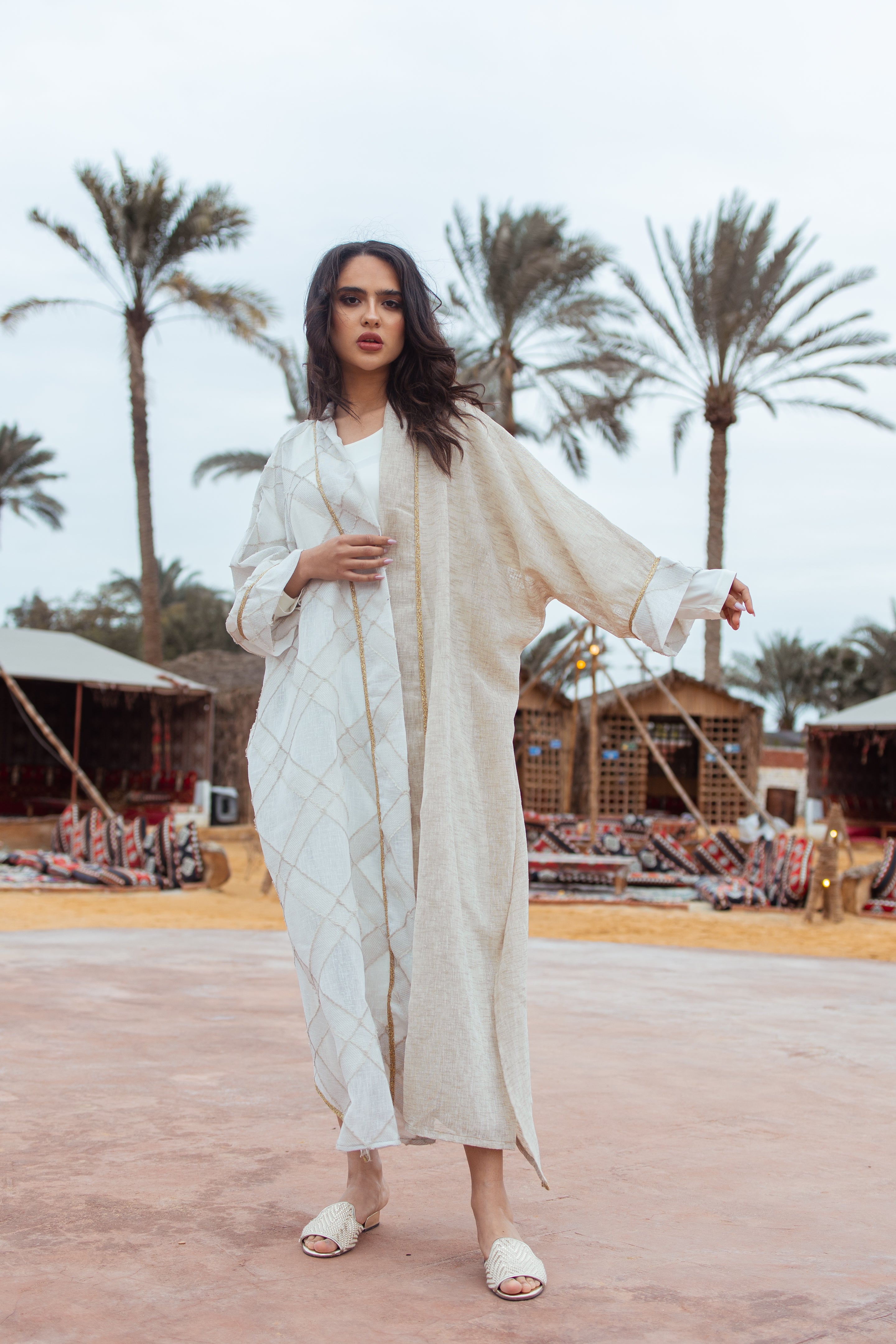 Cream Striped Kaftan