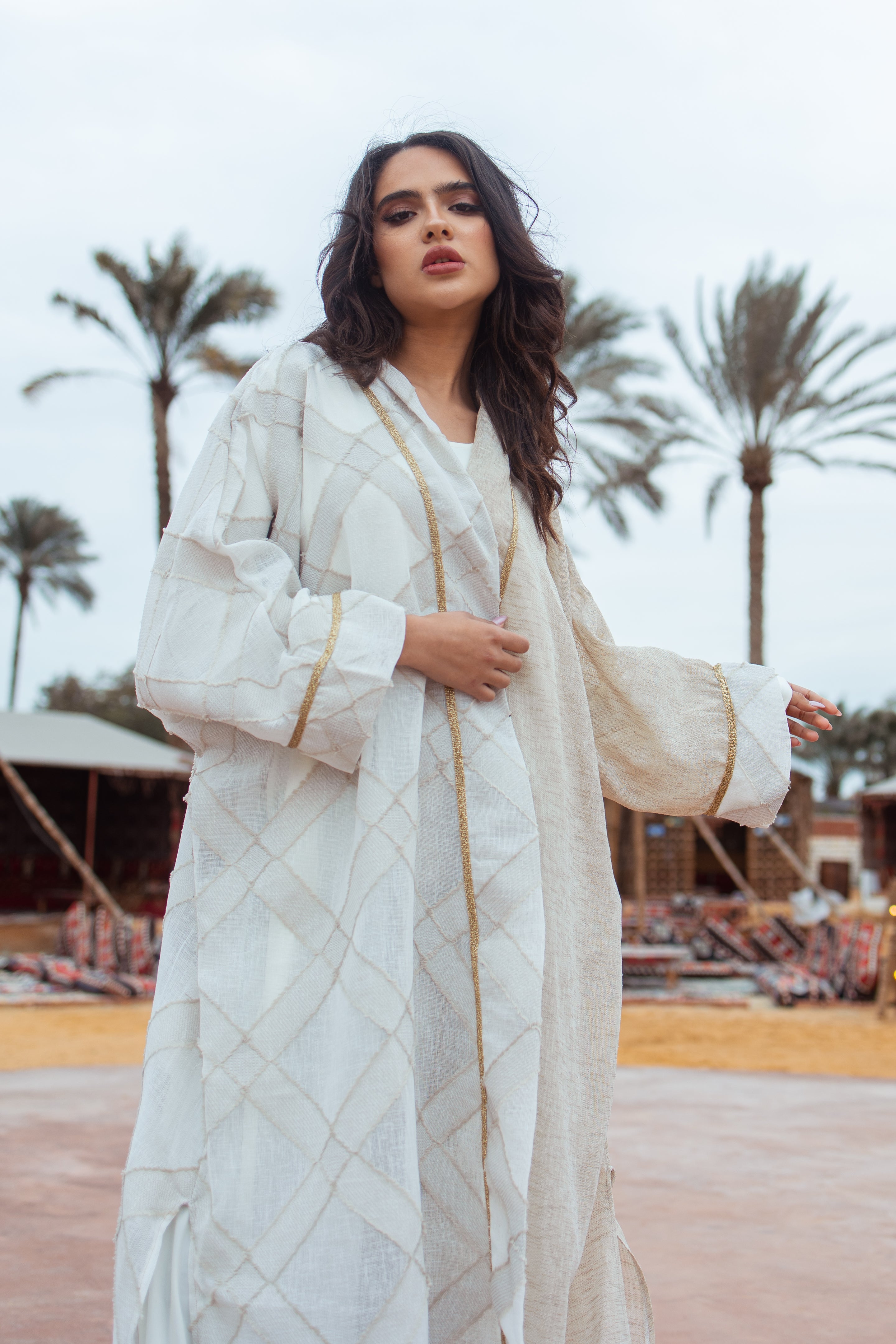 Cream Striped Kaftan