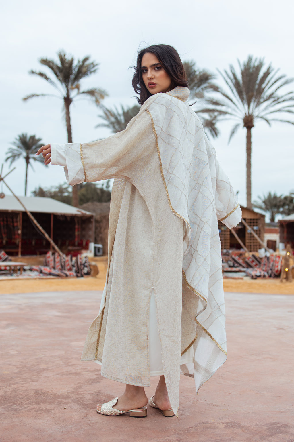 Cream Striped Kaftan