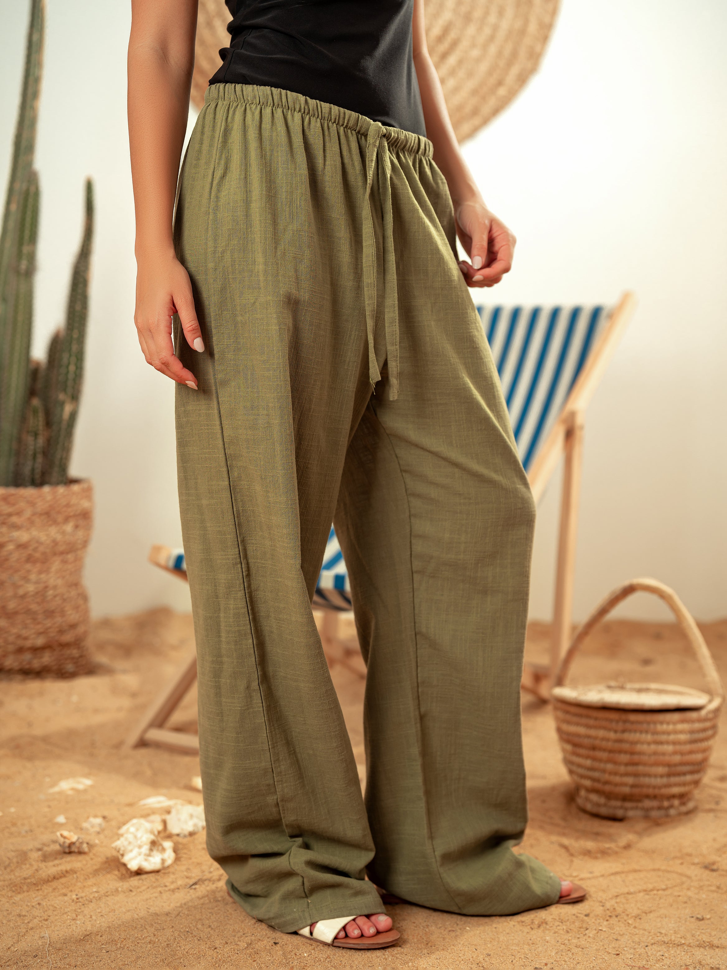 Linen pants-Olive