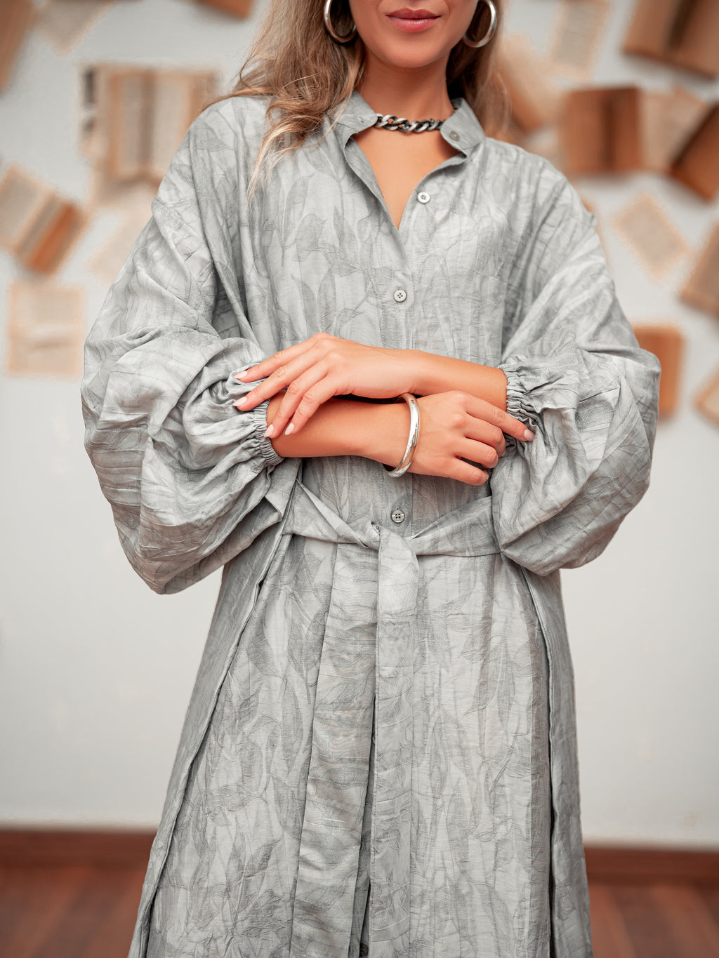 Belted Shirt Dress- Grey