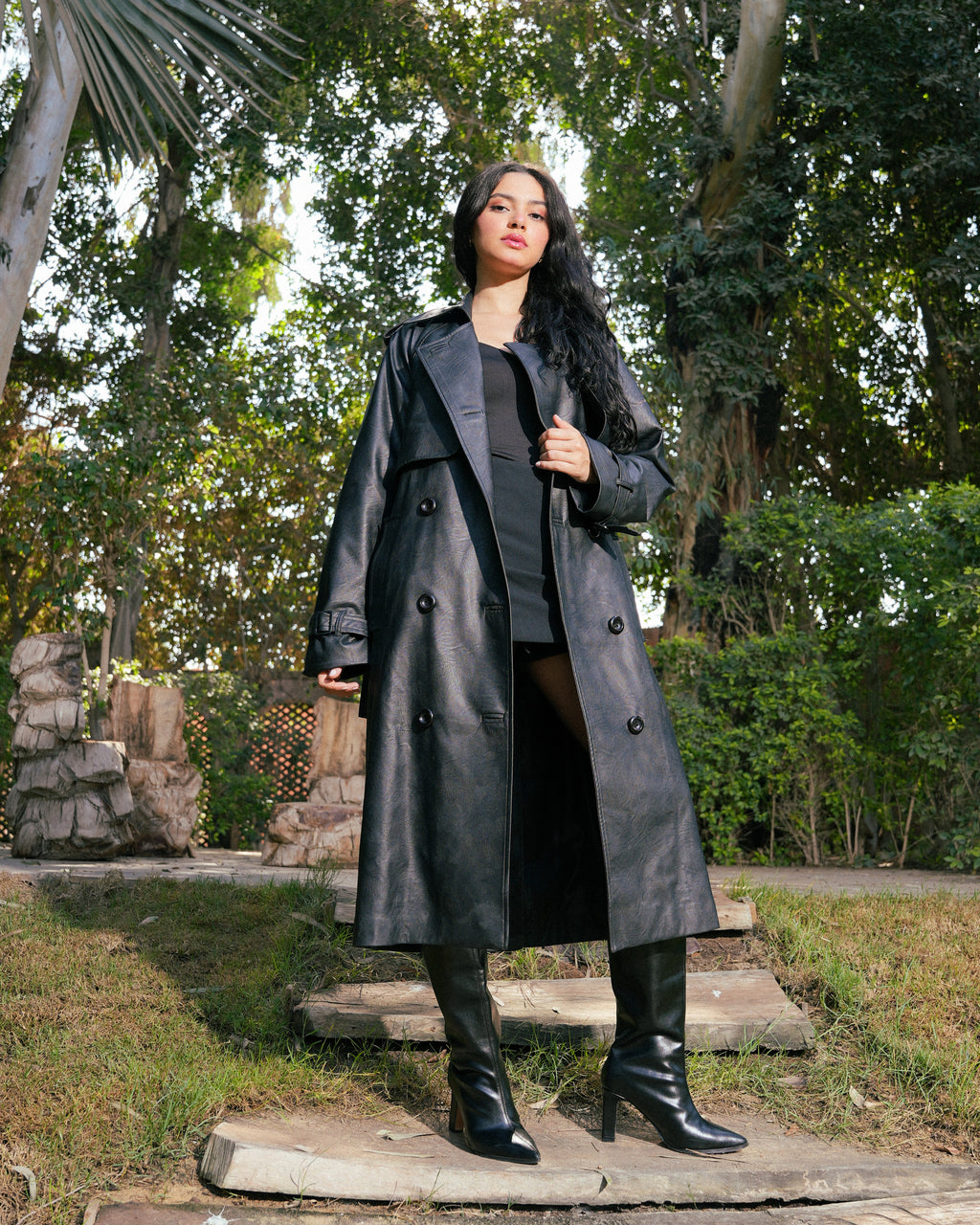 Leather Trench Coat- Black