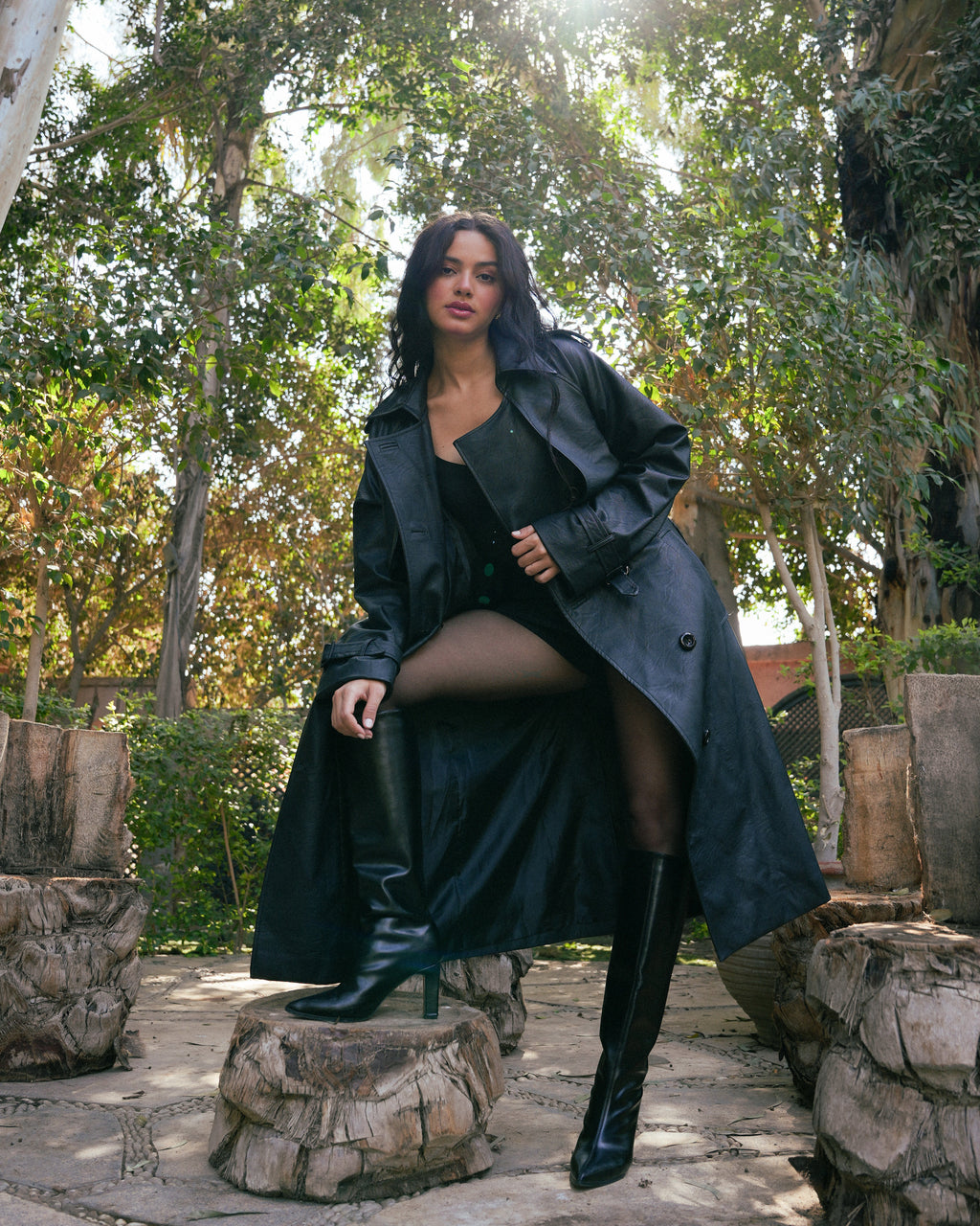 Leather Trench Coat- Black