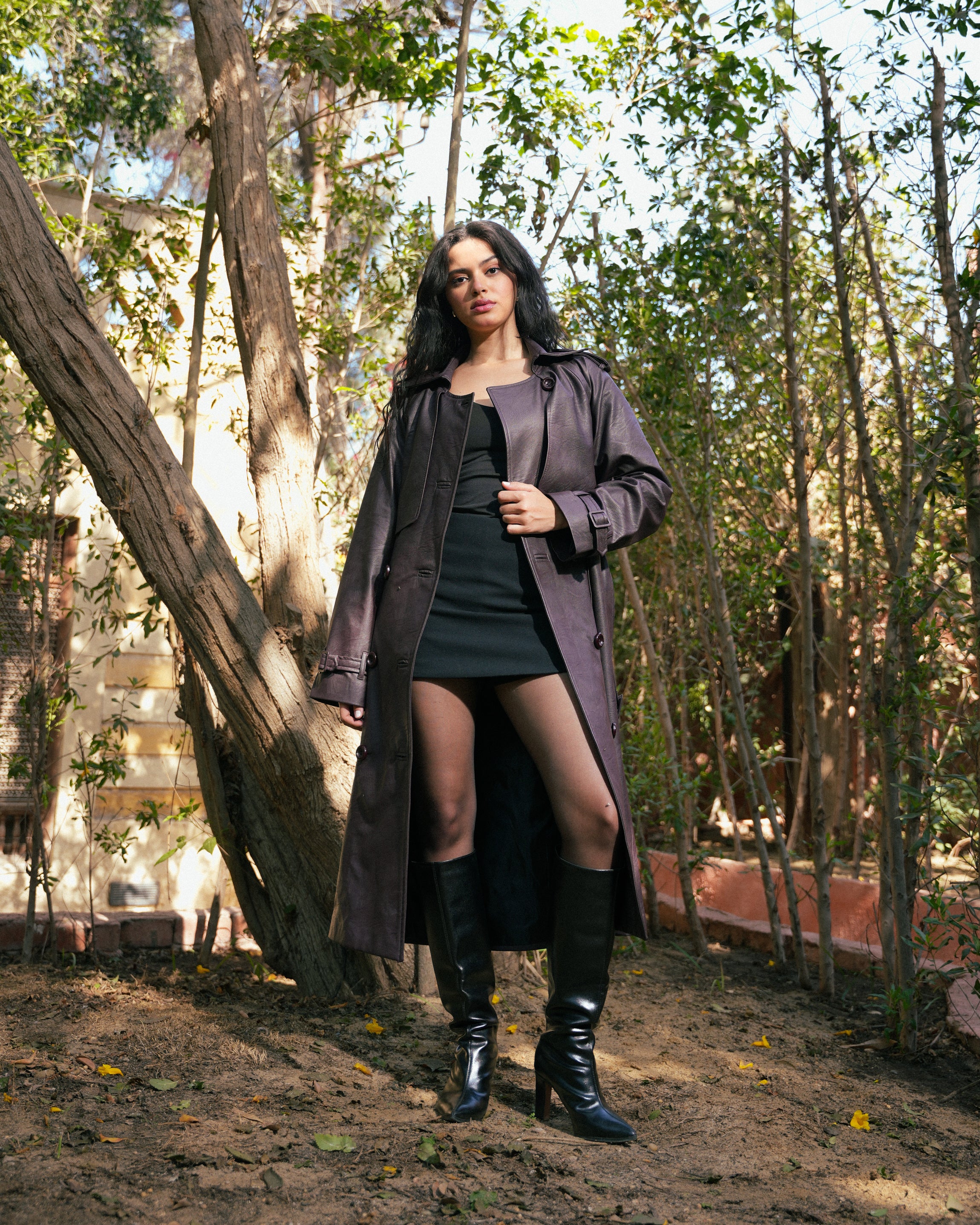 Leather Trench Coat- Burgundy