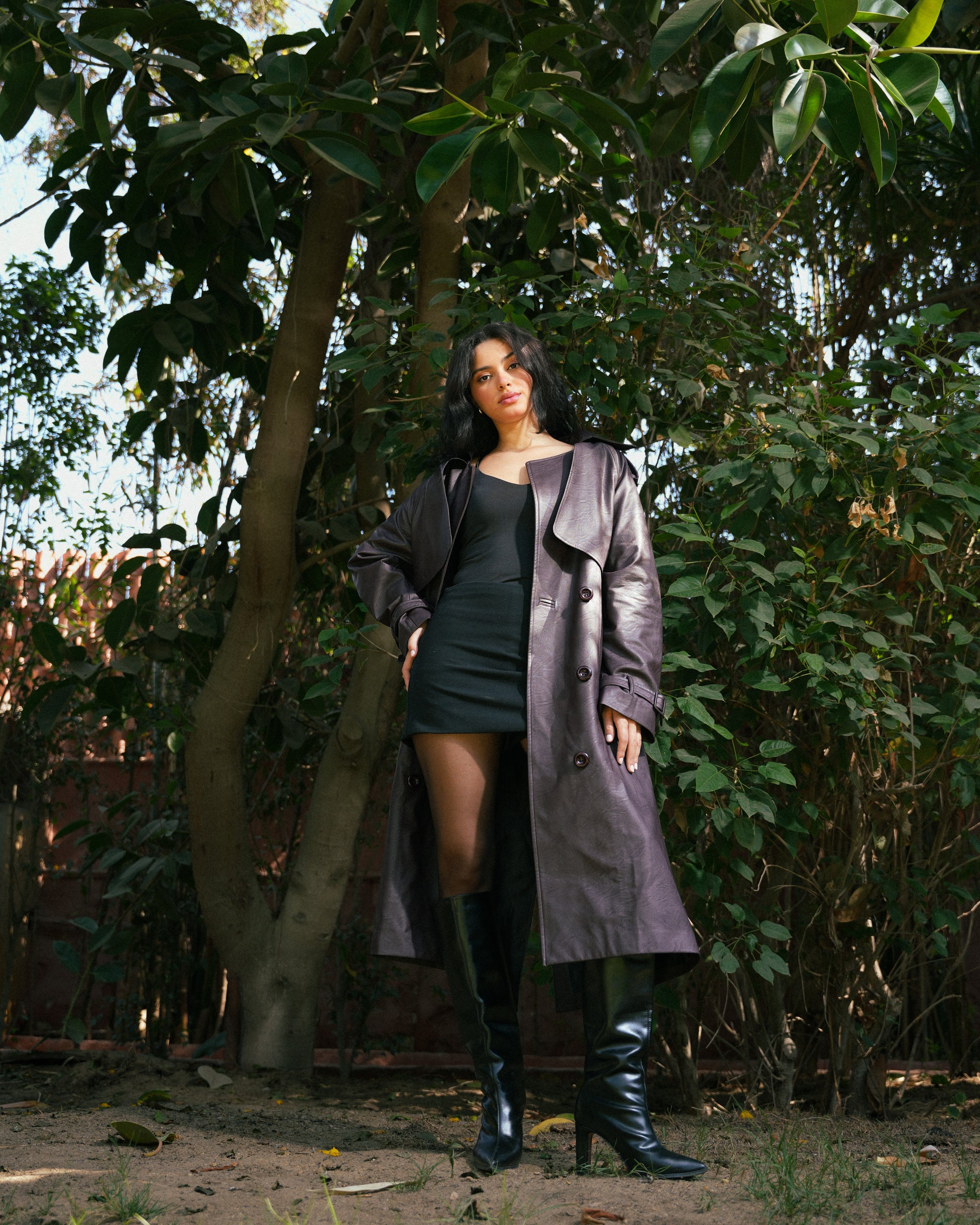 Leather Trench Coat- Burgundy