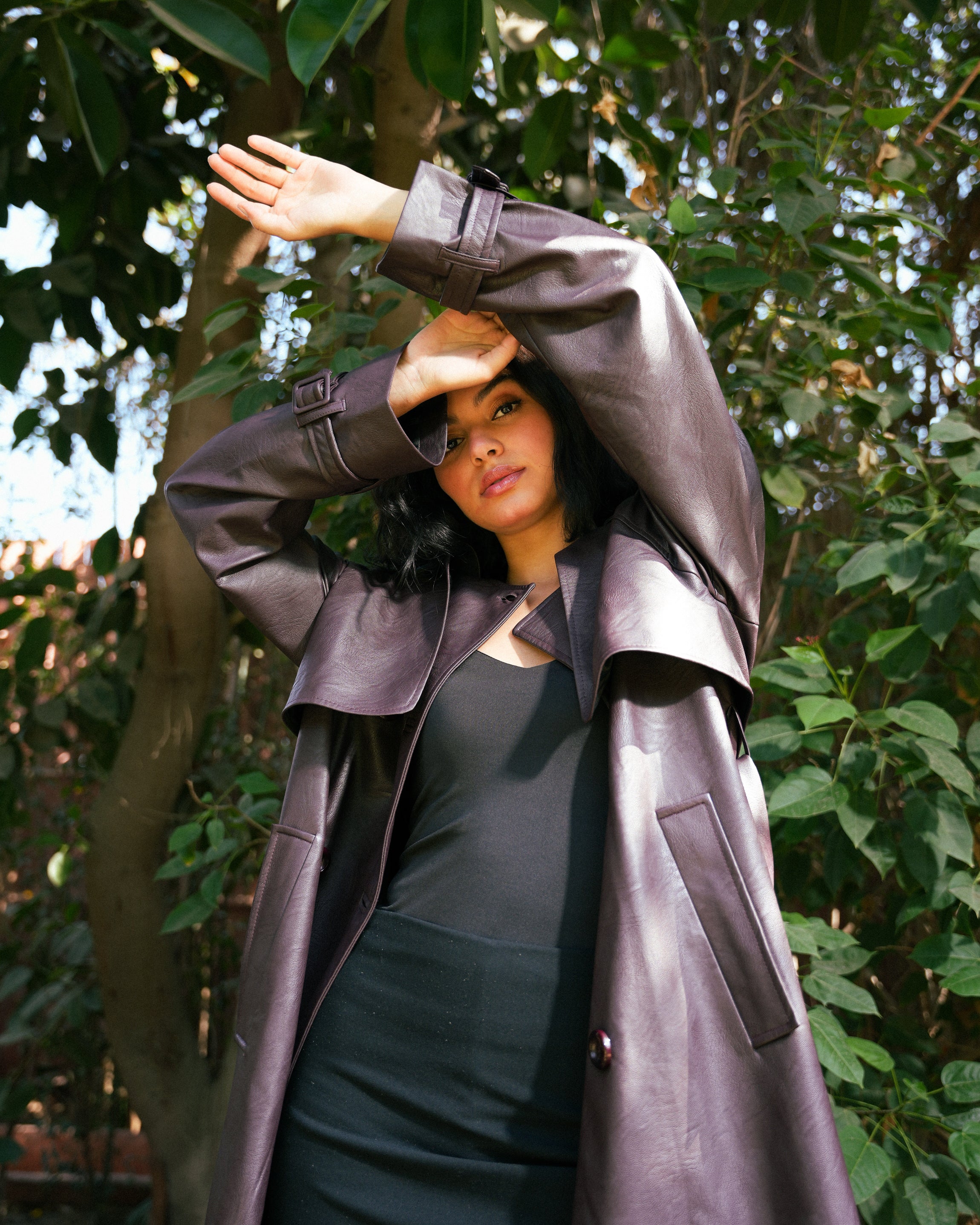 Leather Trench Coat- Burgundy