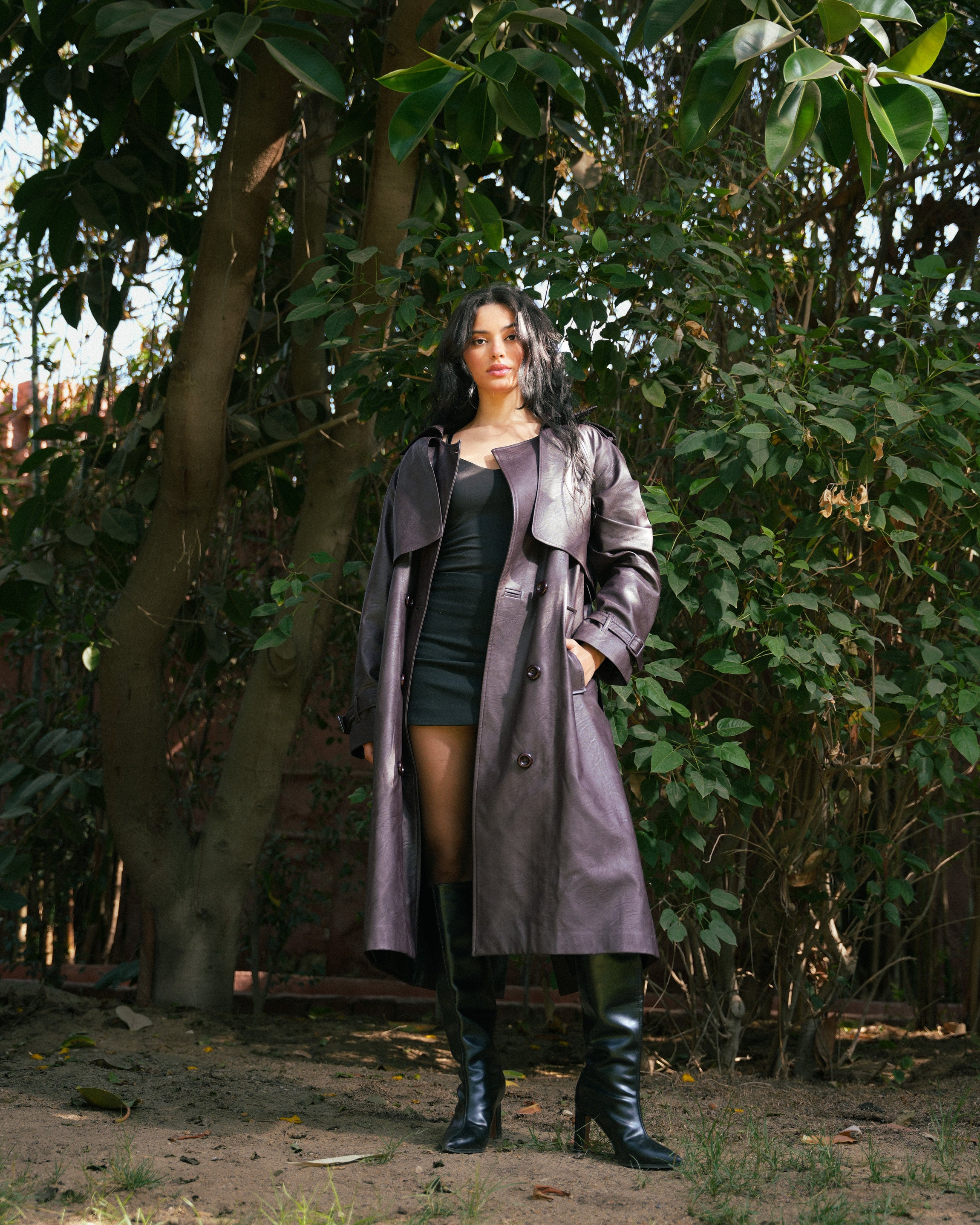 Leather Trench Coat- Burgundy