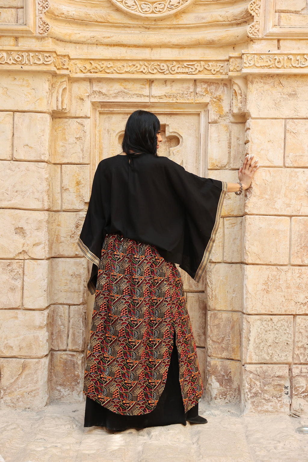 Qamar- Black Satin Detailed Set