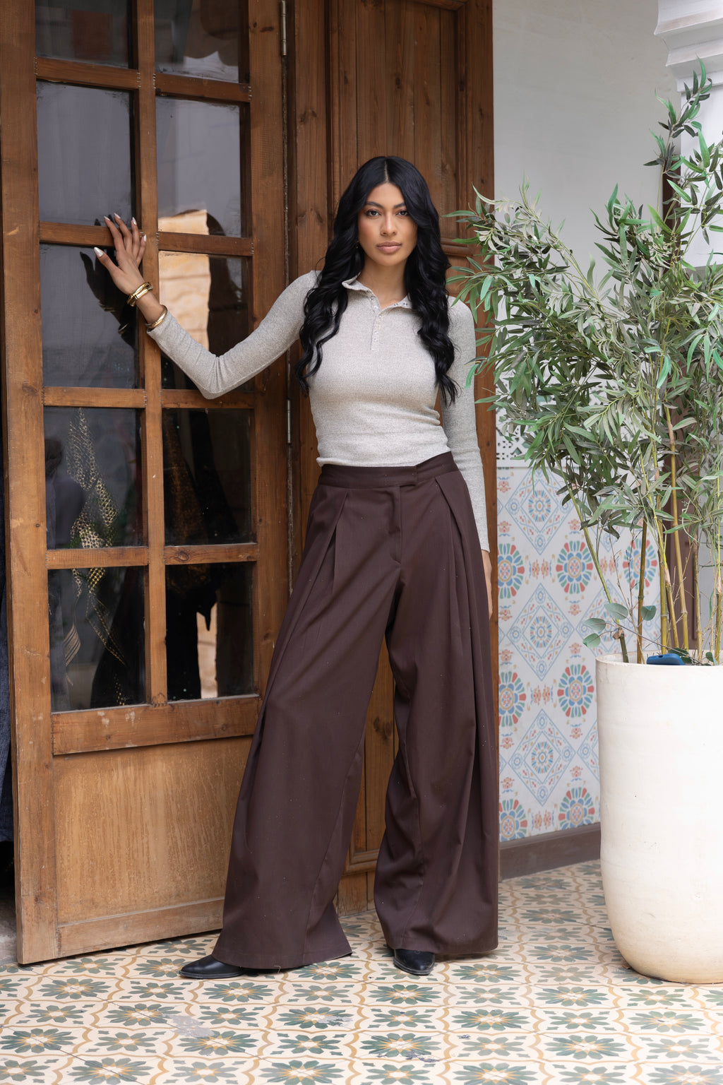 Wide-Leg Brown Pants