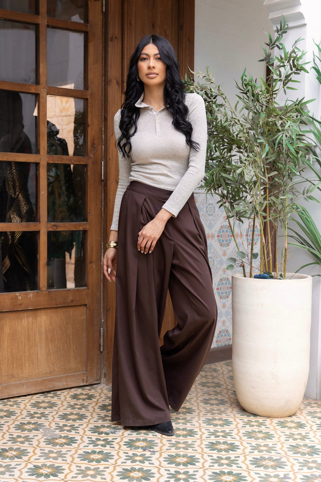 Wide-Leg Brown Pants