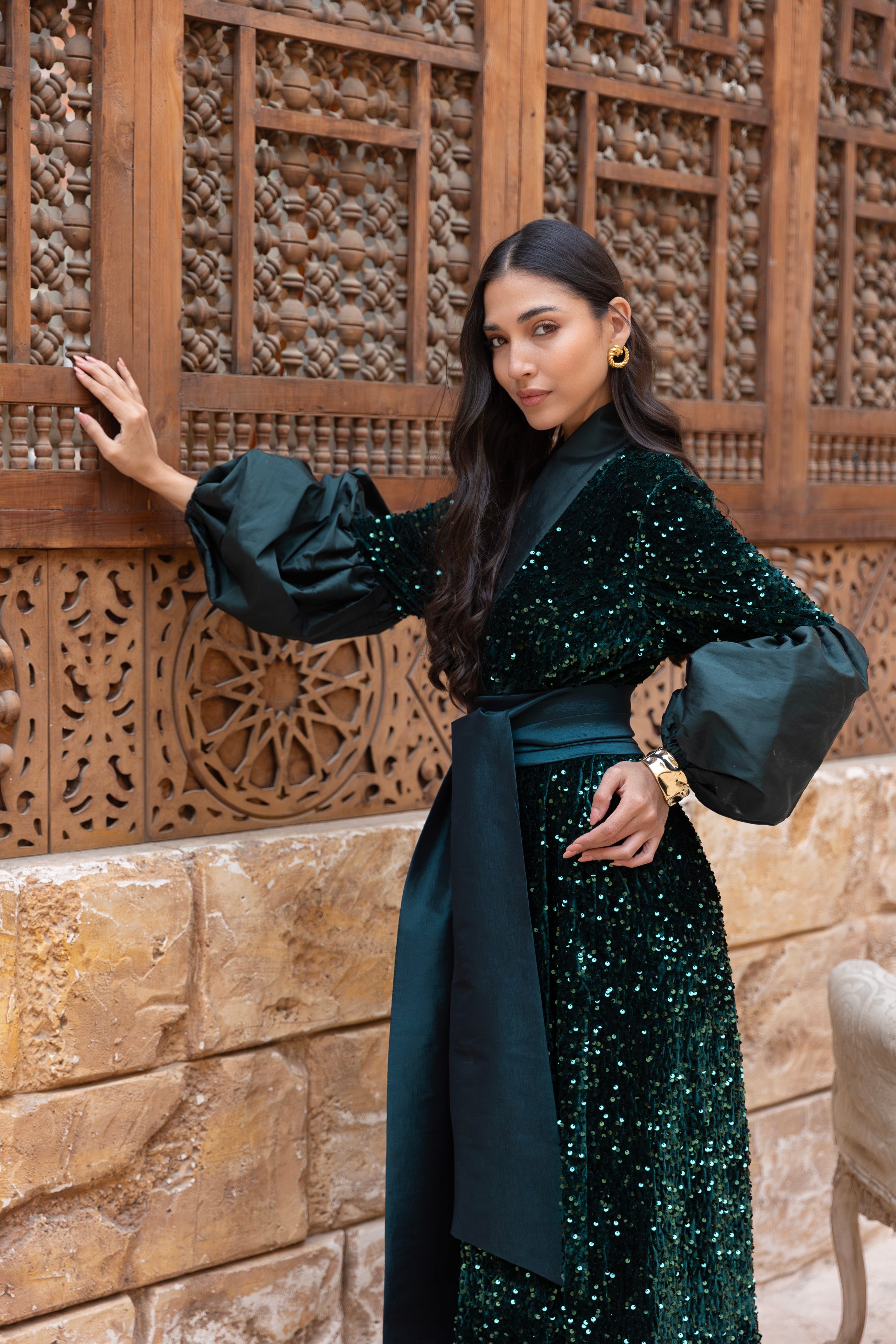 Bariq- Green Shiny Wrapped Dress