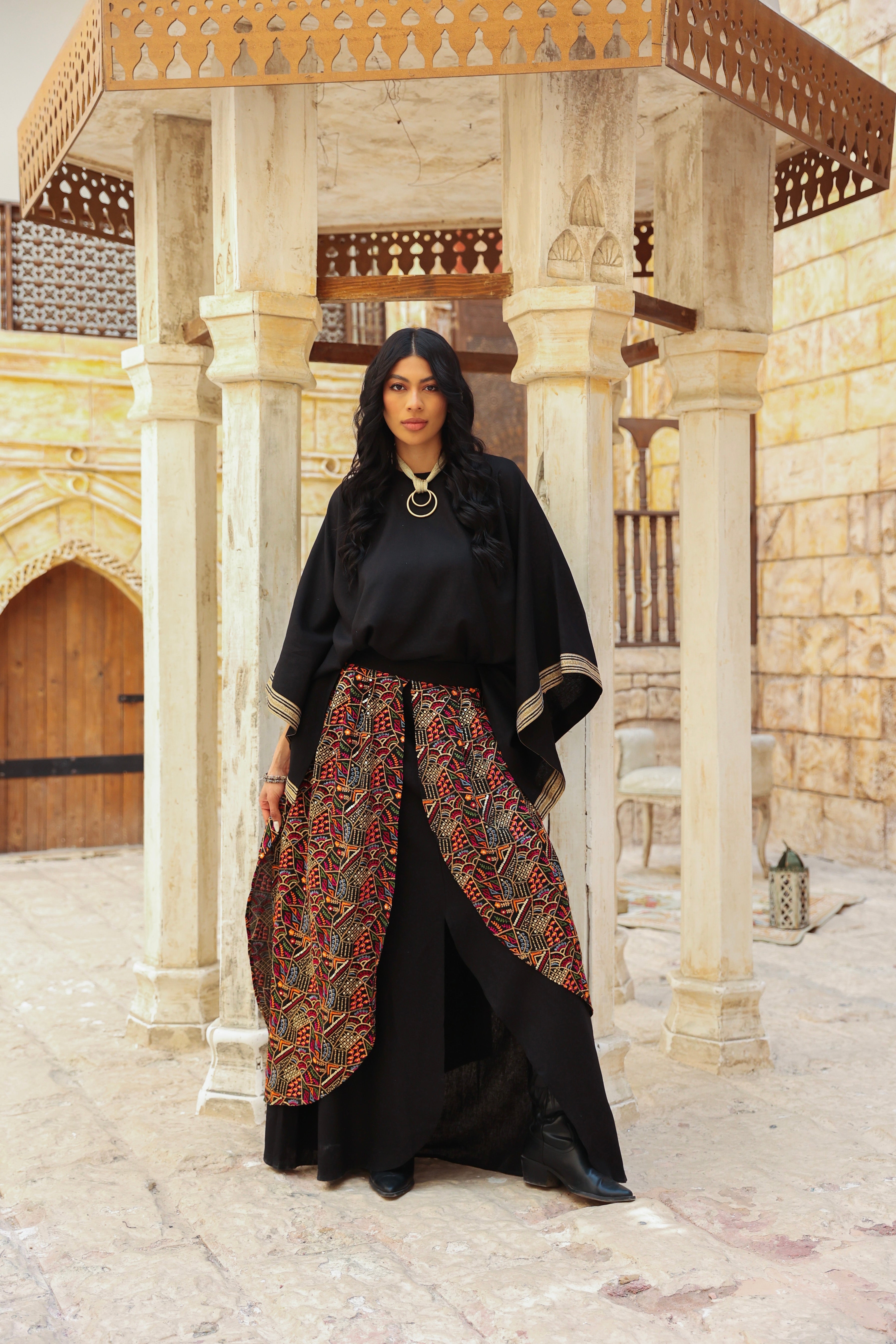 Qamar- Black Satin Detailed Set