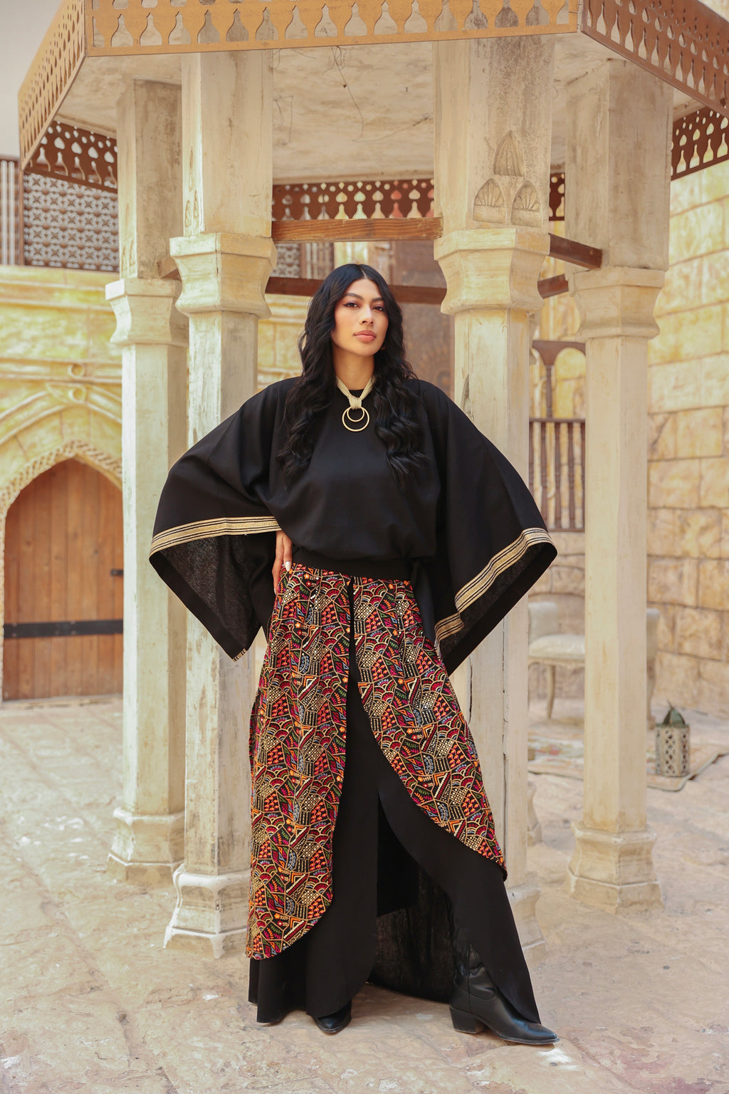 Qamar- Black Satin Detailed Set
