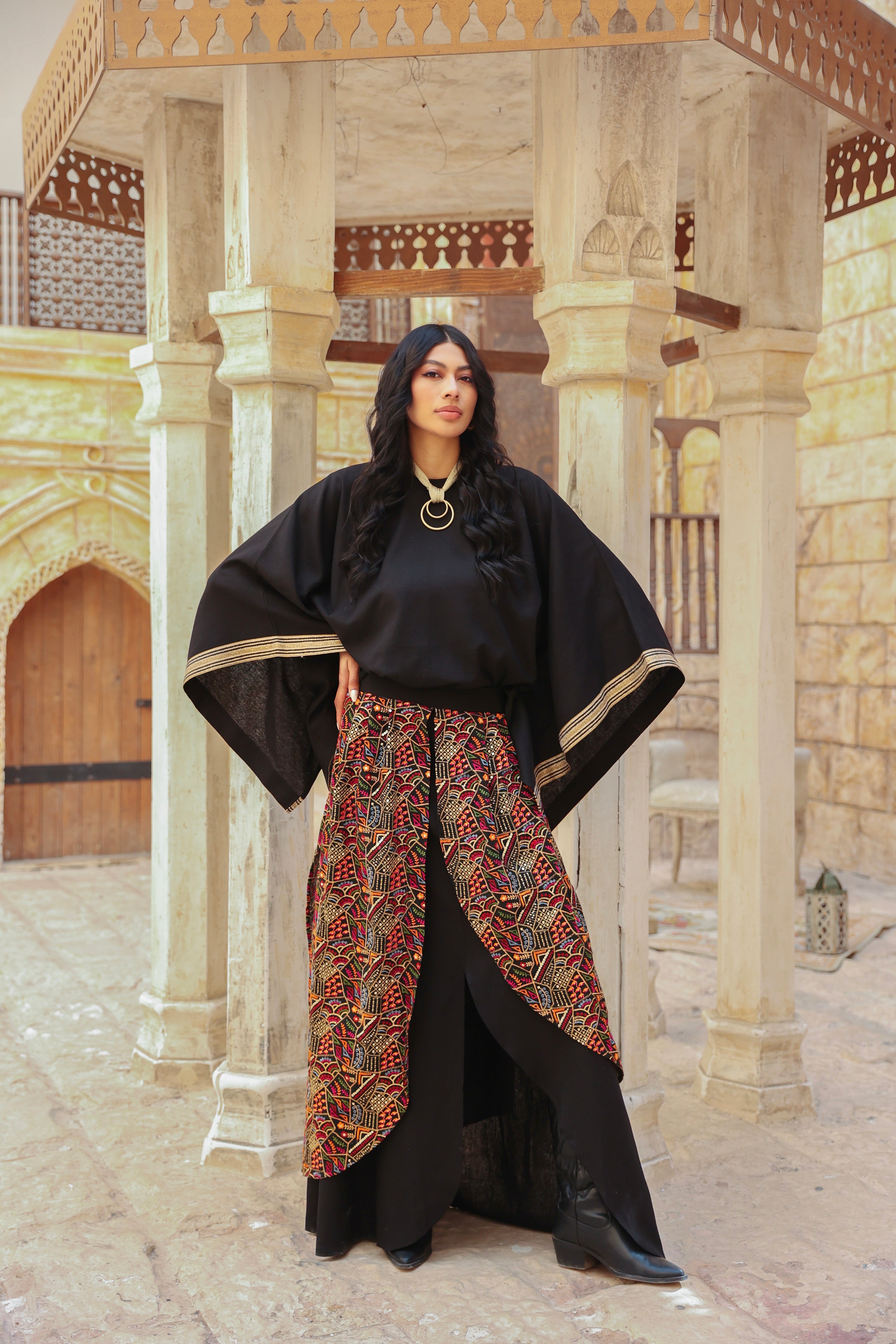 Qamar- Black Satin Detailed Set