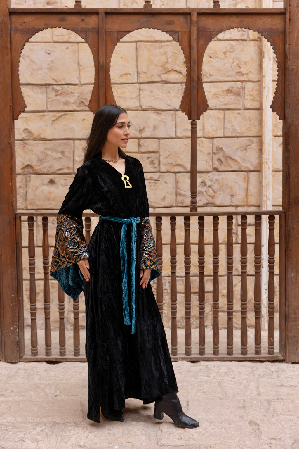 Misk-Black Colorful Velvet Dress