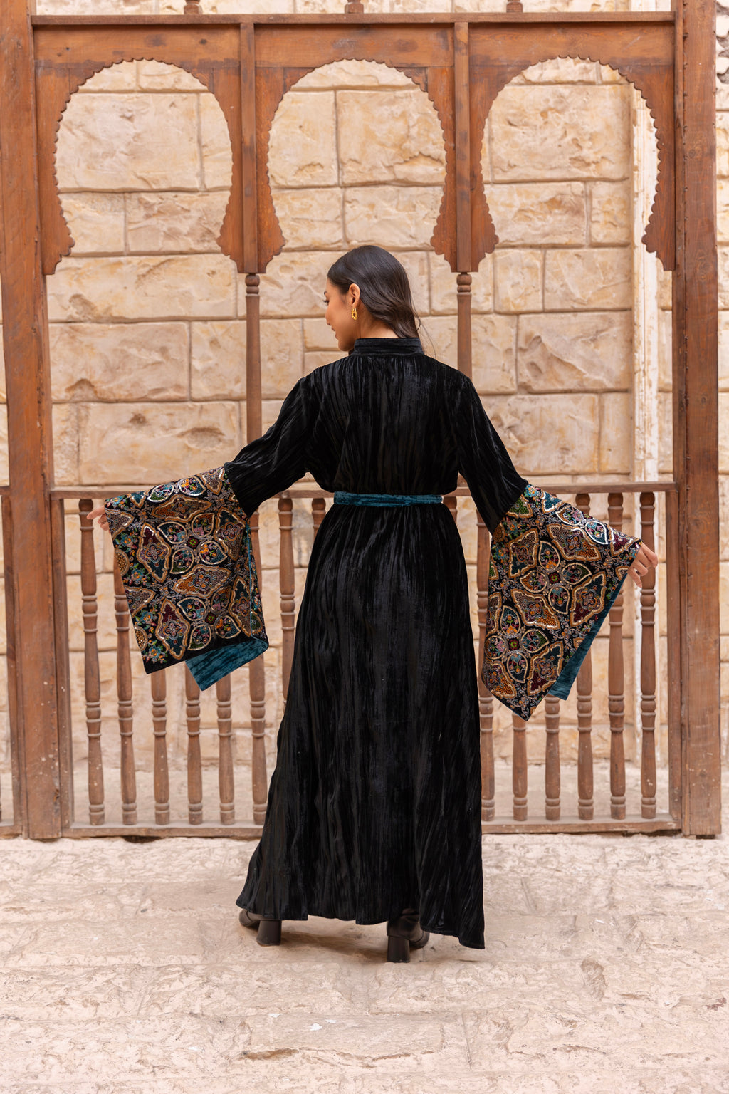 Misk-Black Colorful Velvet Dress