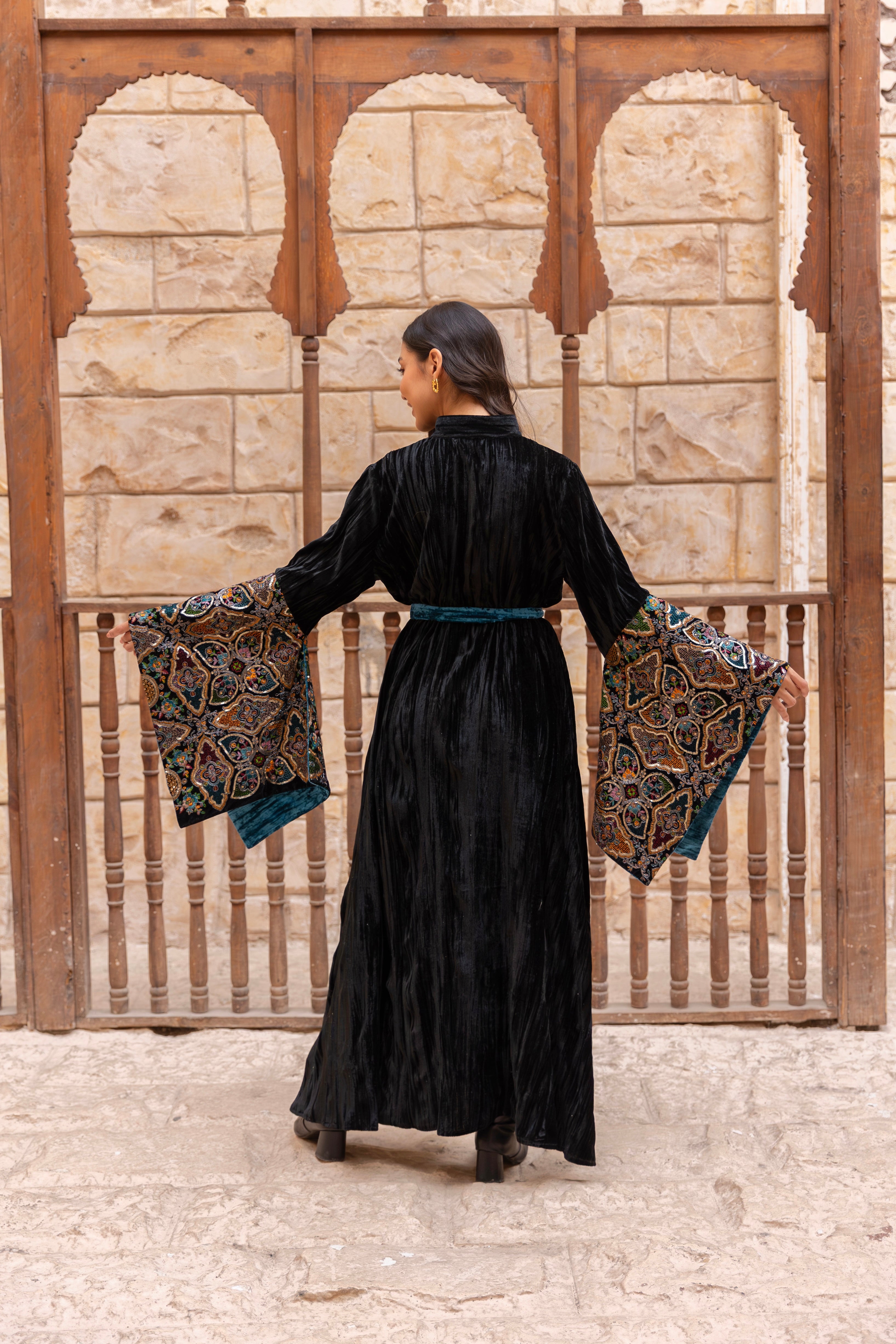 Misk-Black Colorful Velvet Dress