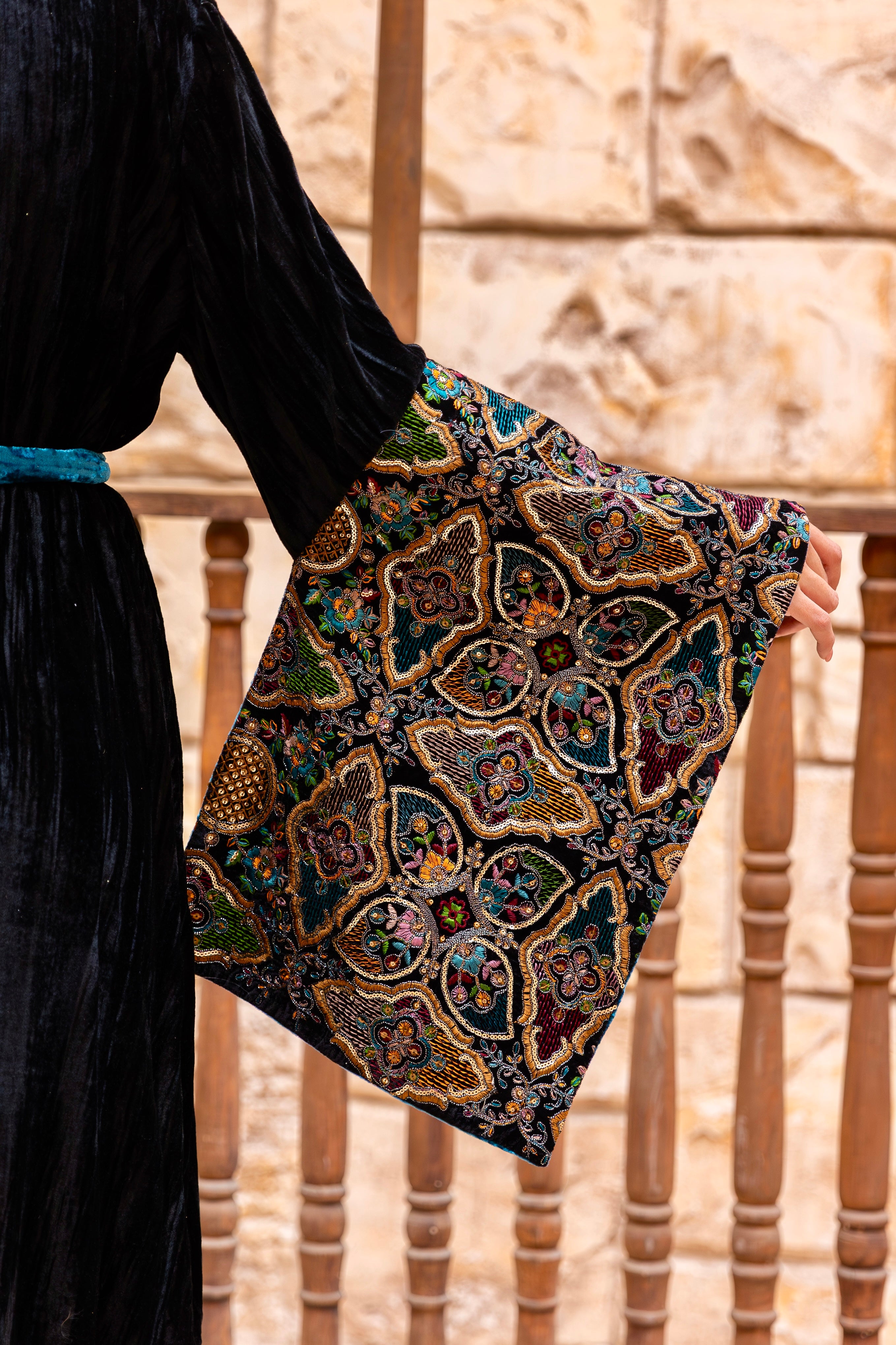 Misk-Black Colorful Velvet Dress