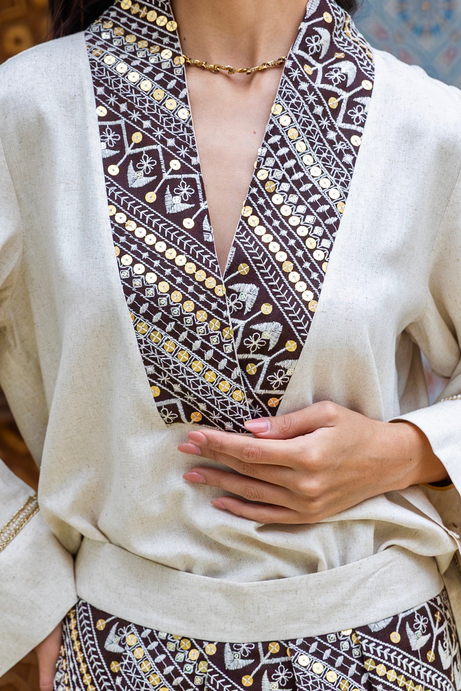 Alf Leila w Leila- Beige Wrap Linen Set