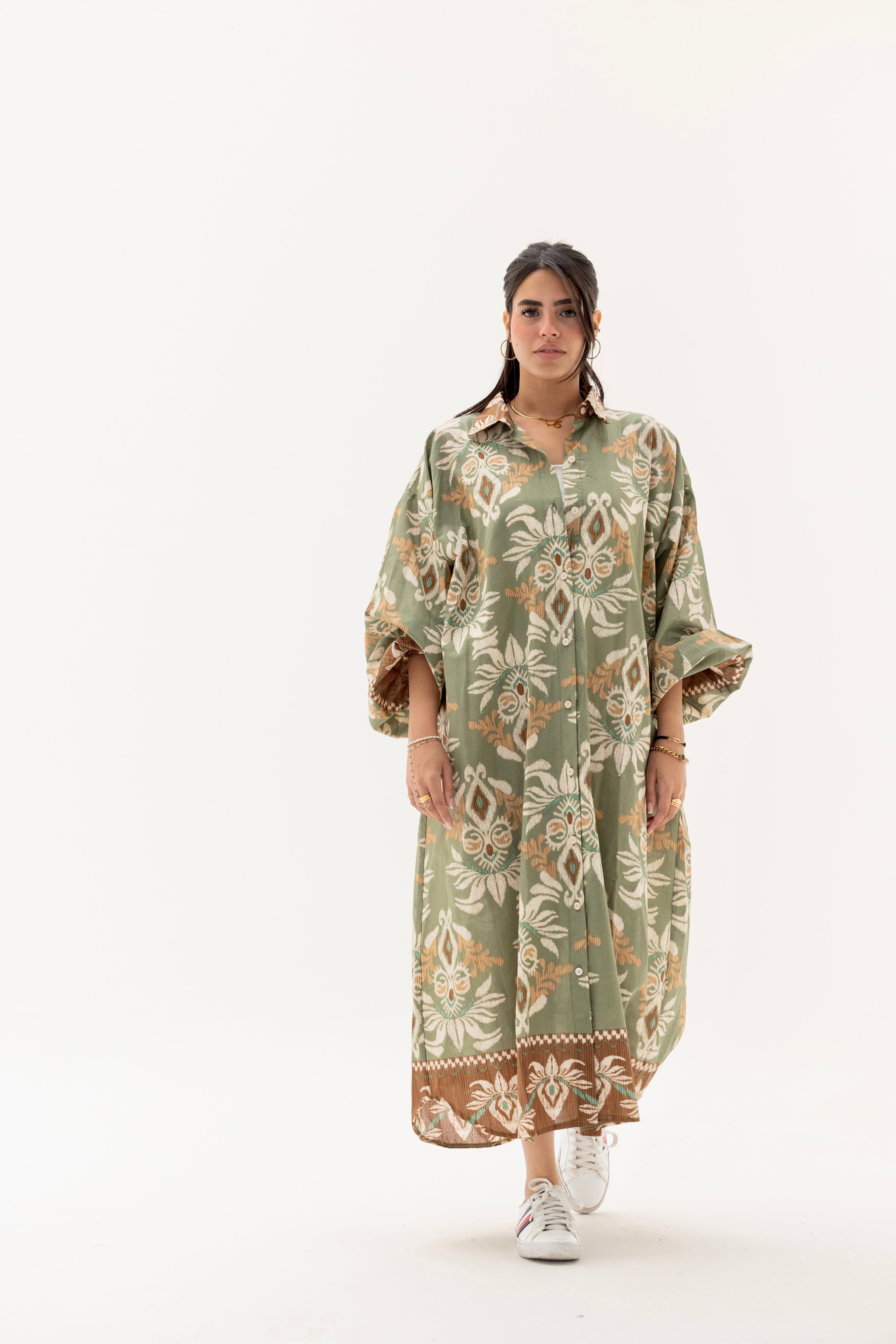 Floral shirt dress olive