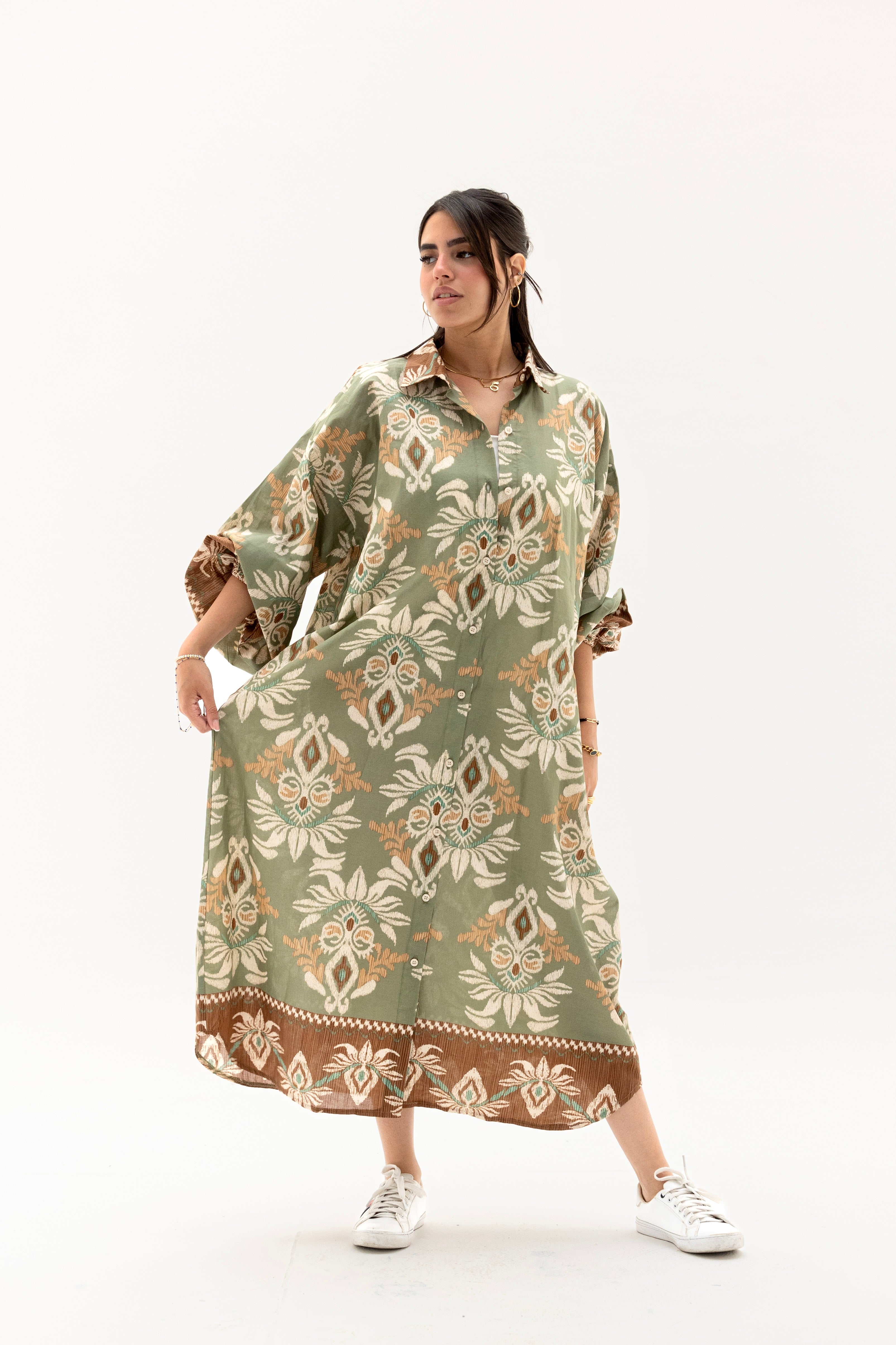 Floral shirt dress olive