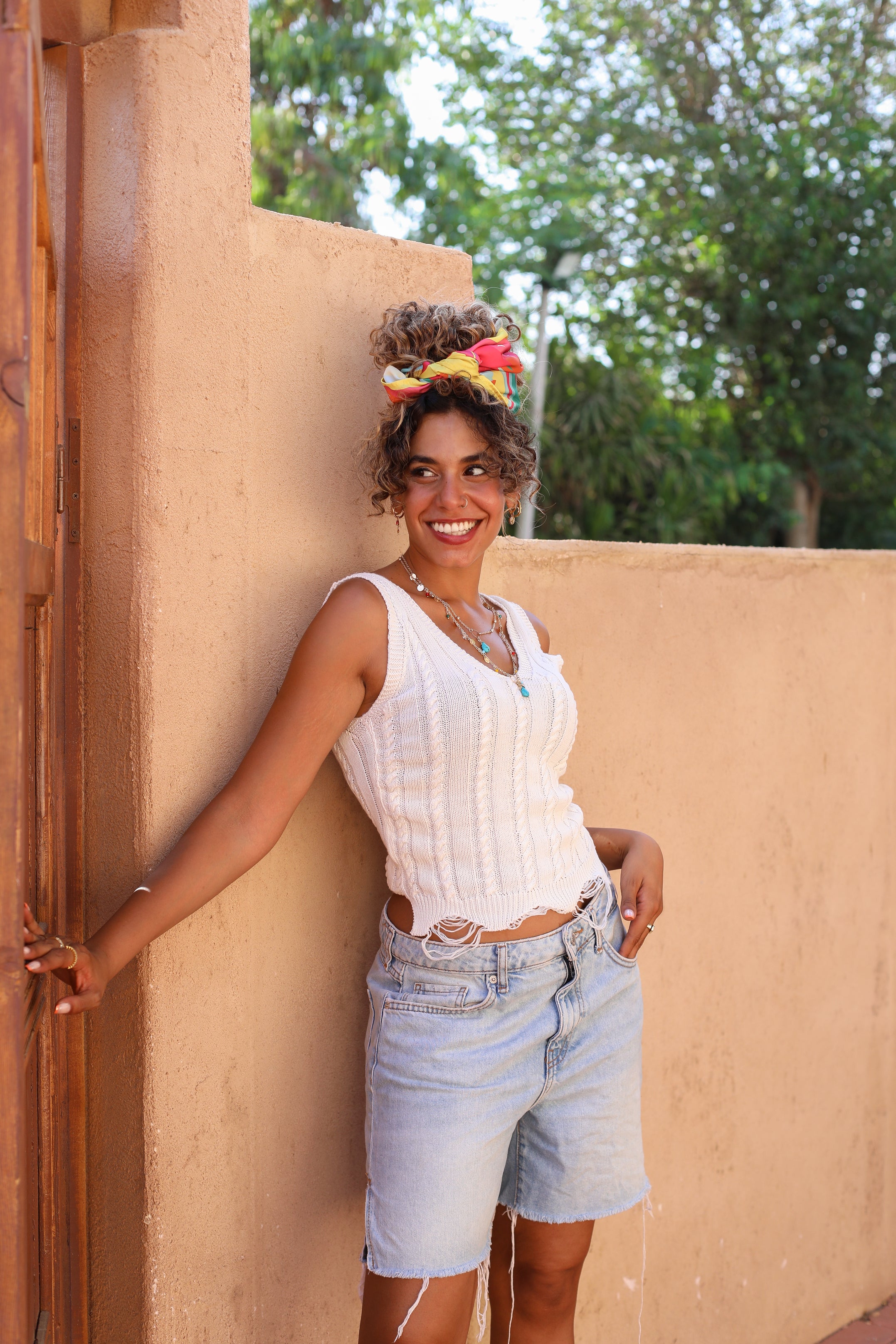 White Wavy Knit Crop