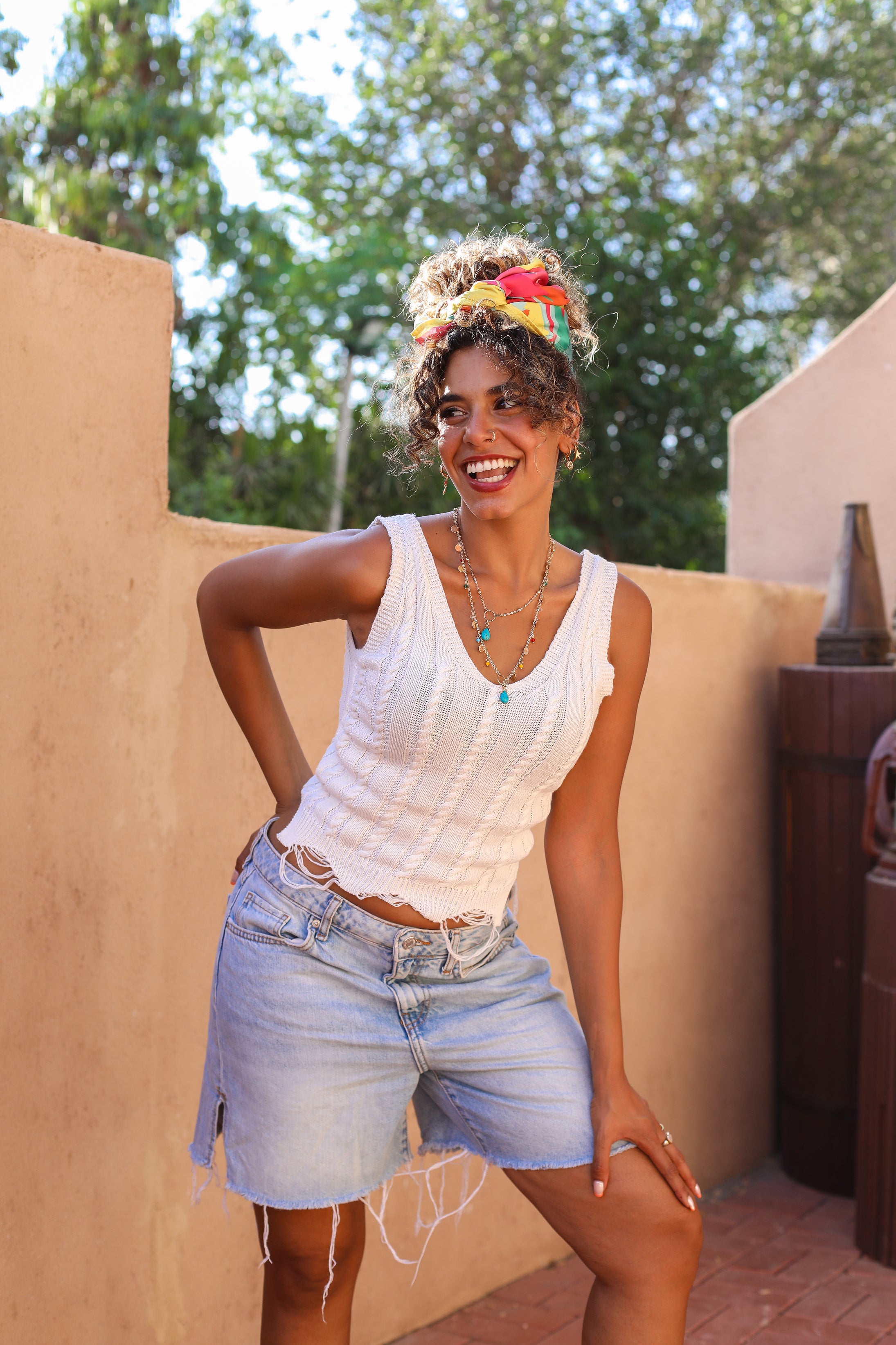 White Wavy Knit Crop