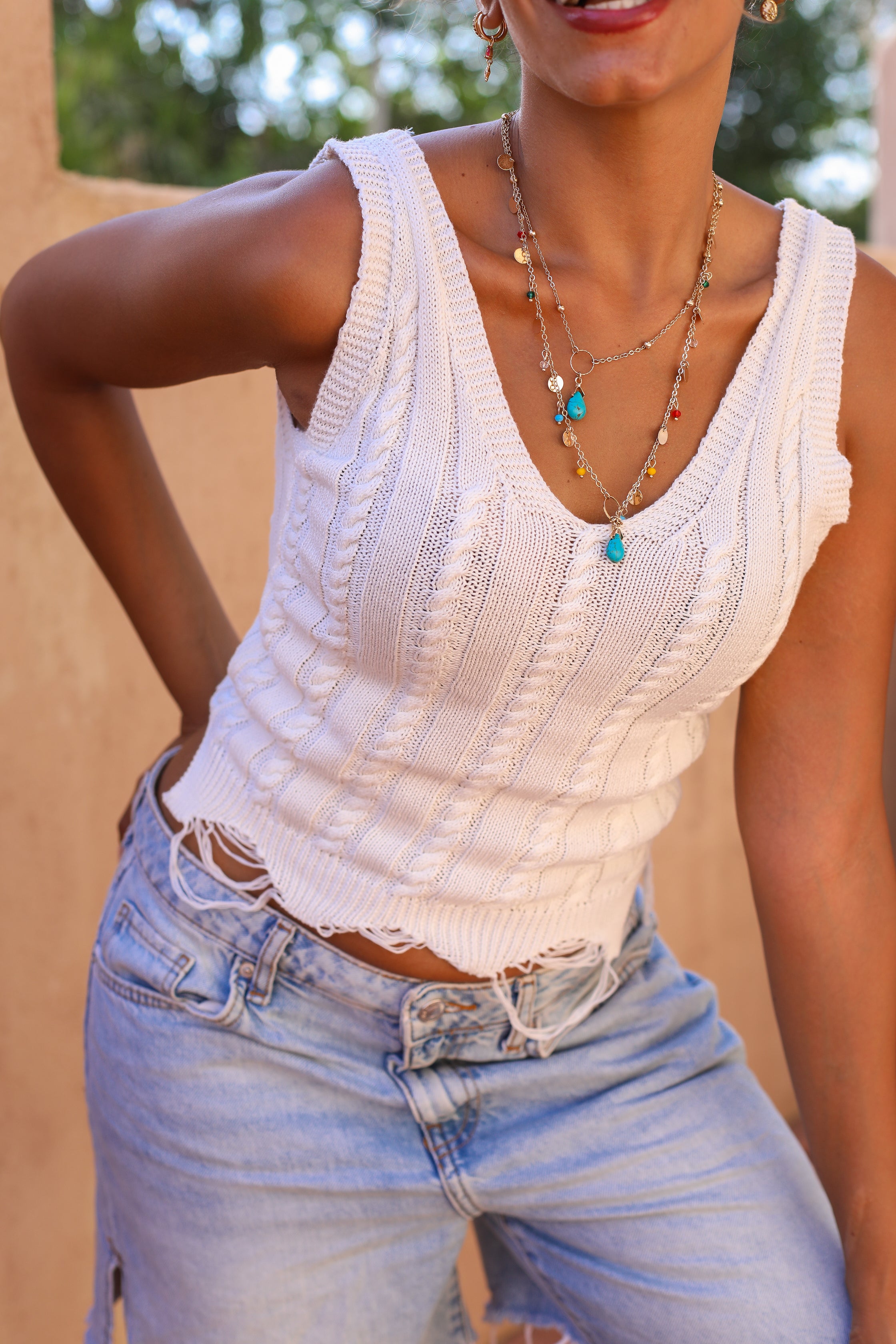 White Wavy Knit Crop