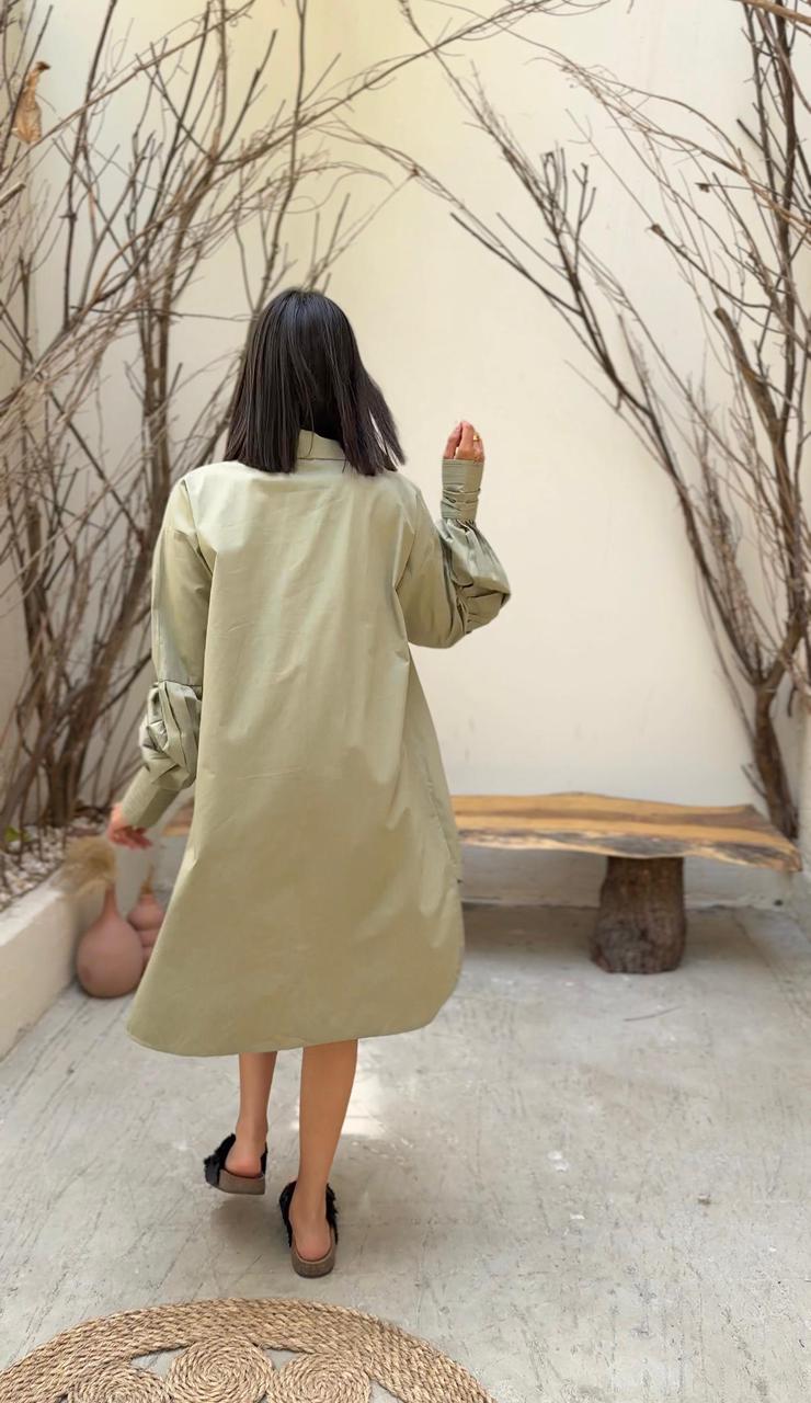Pleated Sleeves Shirt - Olive