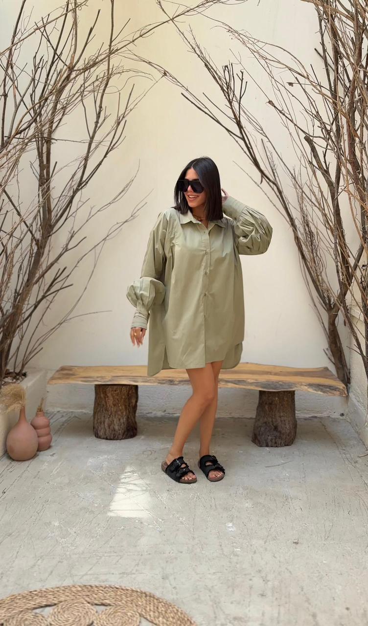 Pleated Sleeves Shirt - Olive