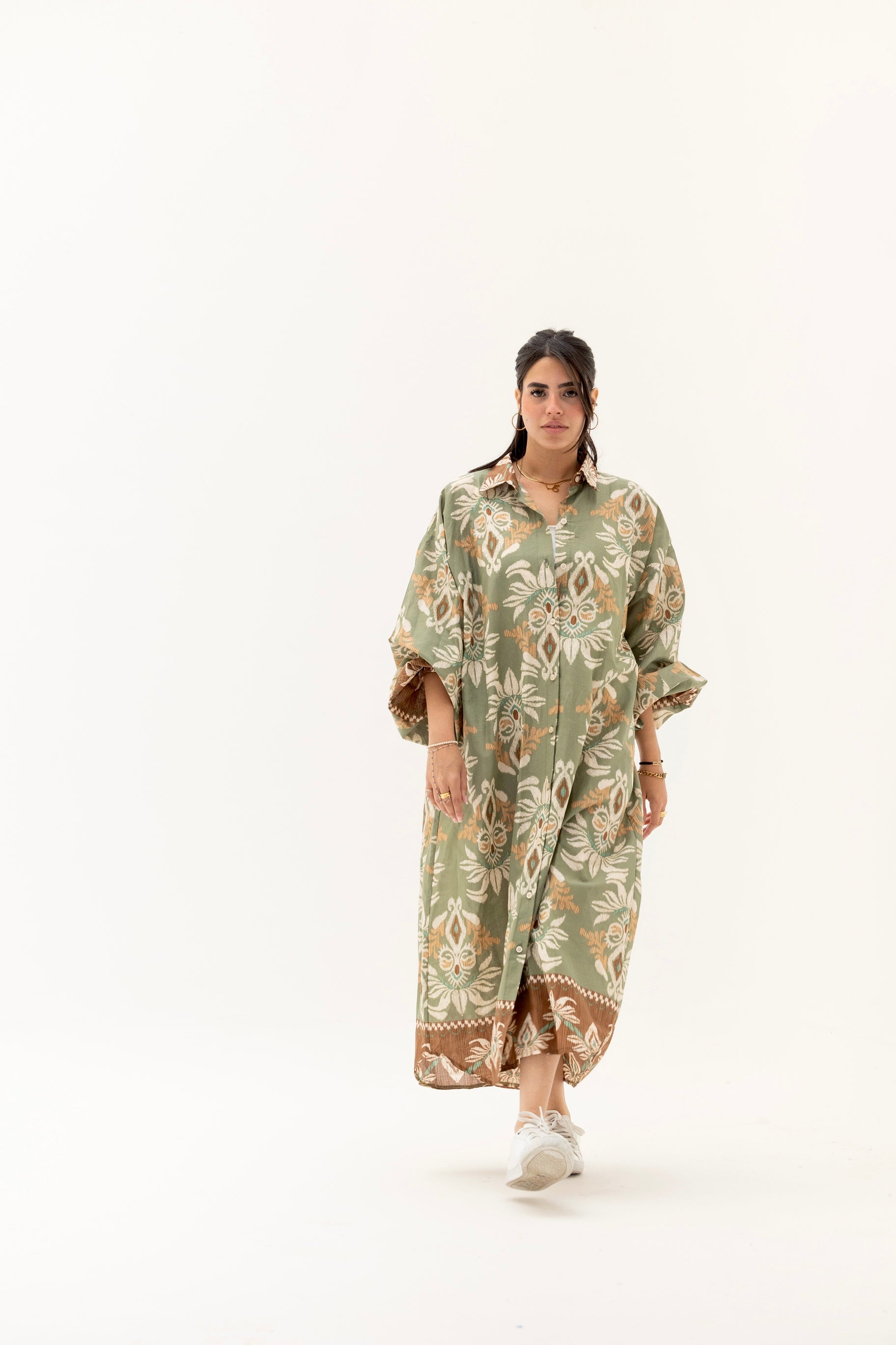 Floral shirt dress olive