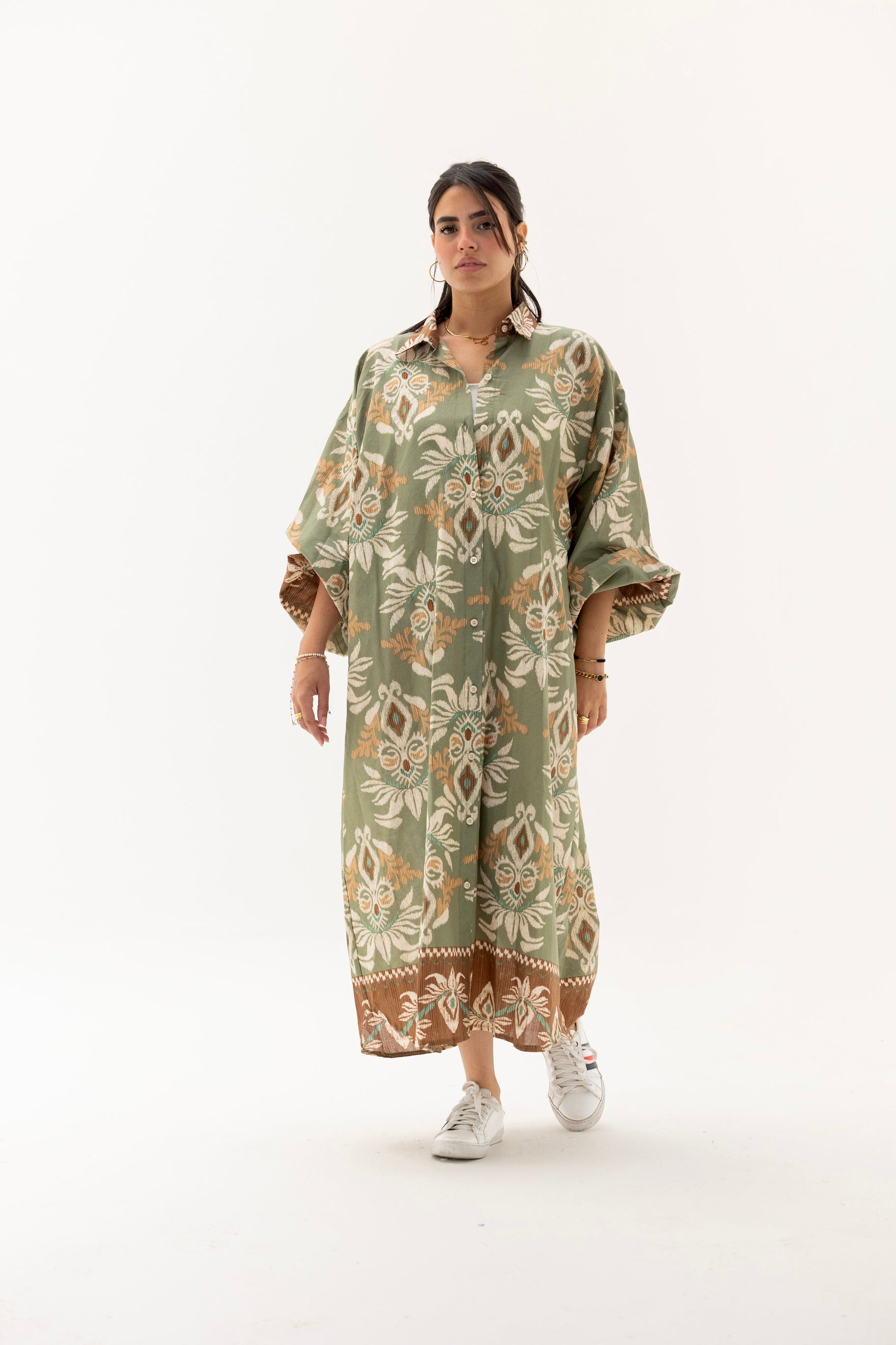 Floral shirt dress olive