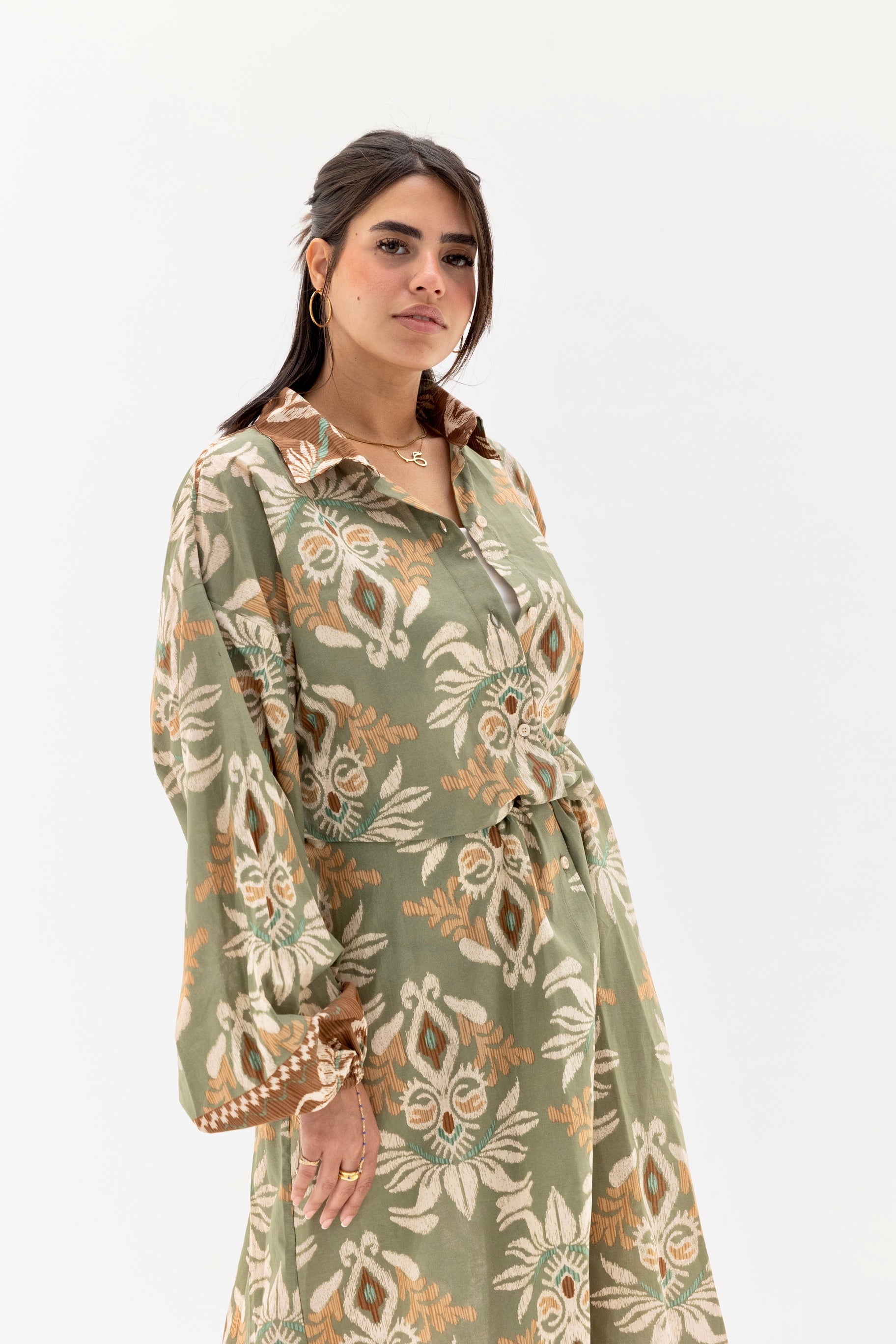 Floral shirt dress olive