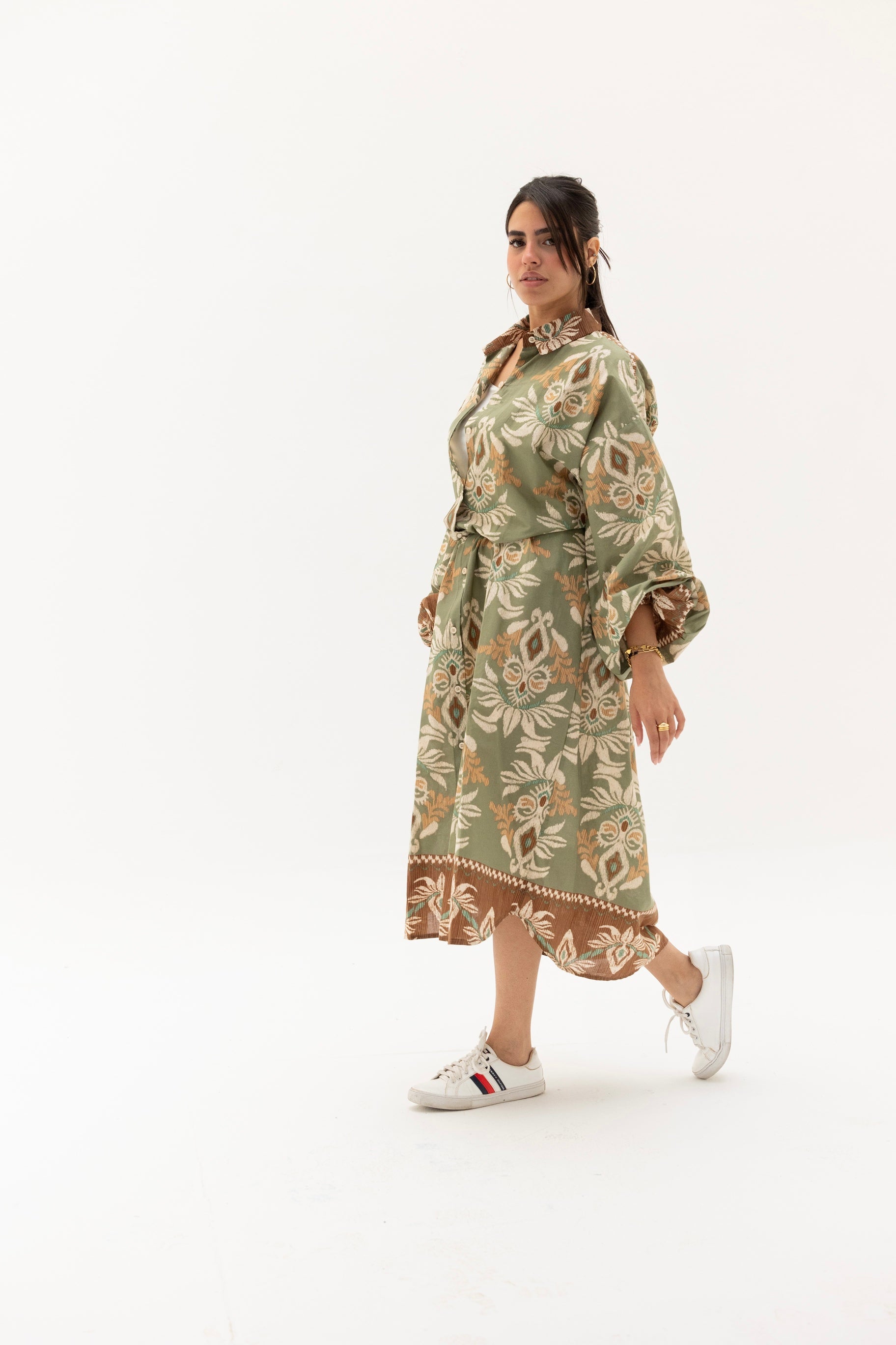 Floral shirt dress olive