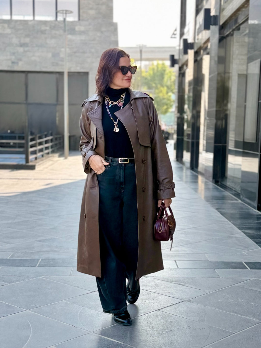 Leather Trench Coat- Brown