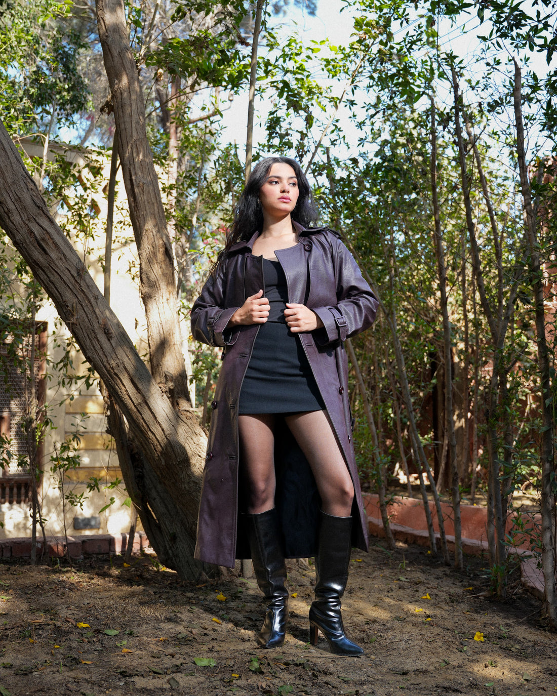 Leather Trench Coat- Burgundy