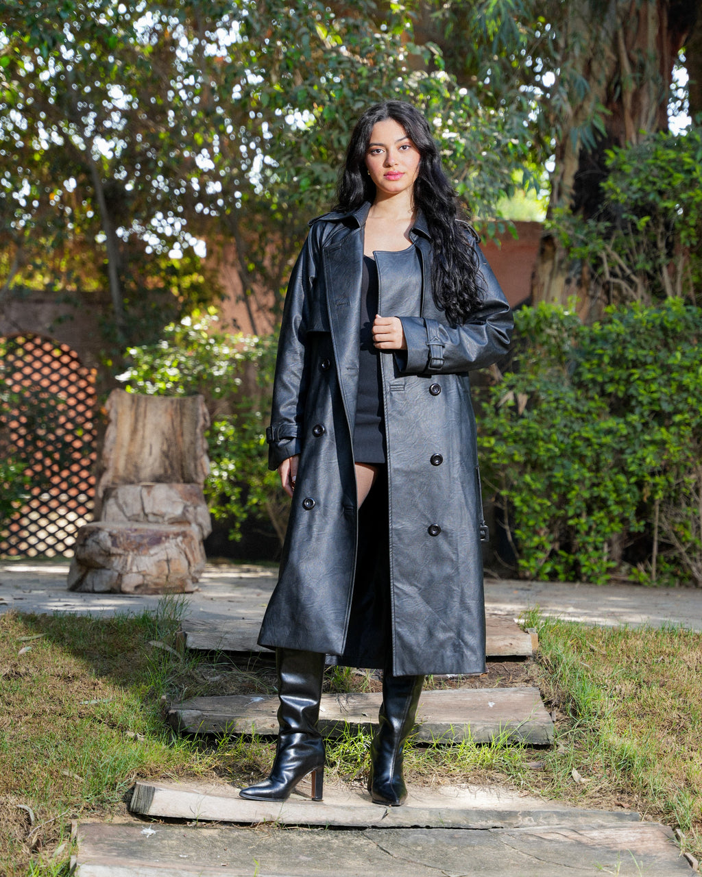 Leather Trench Coat- Black