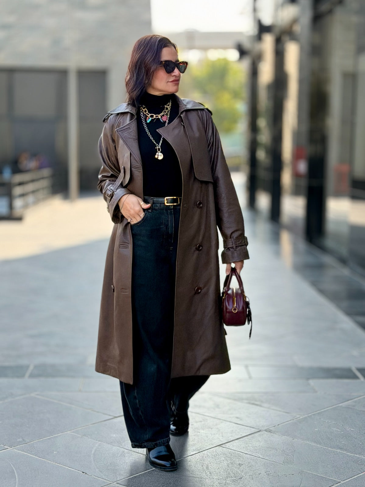 Leather Trench Coat- Brown