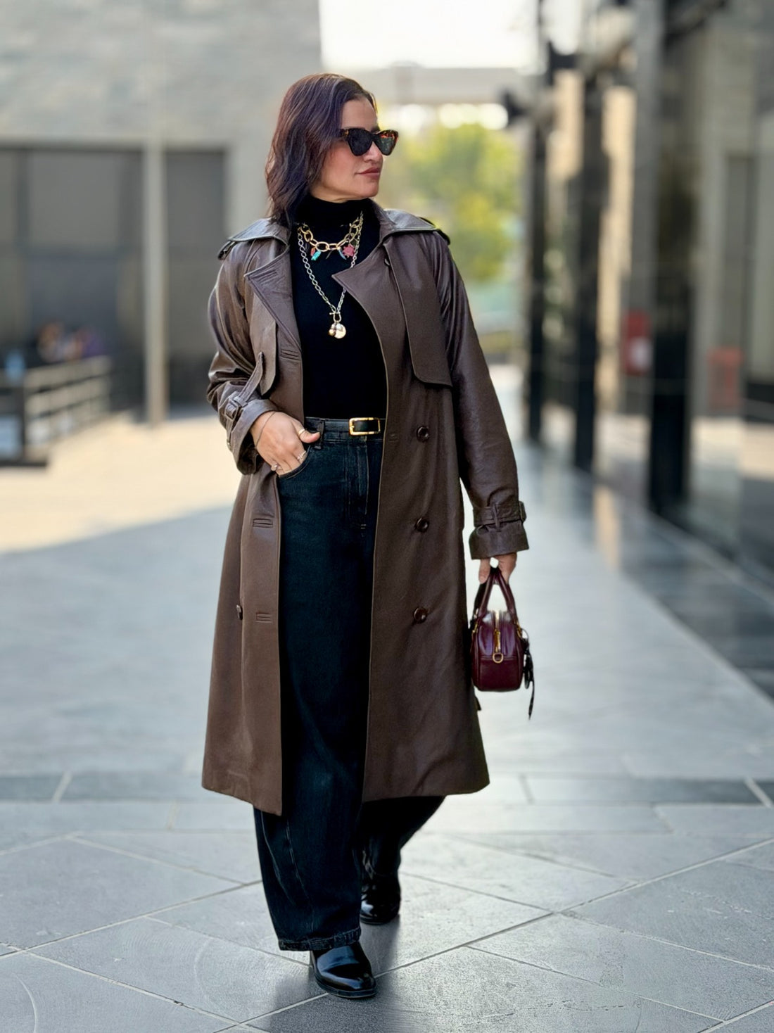 Leather Trench Coat- Brown