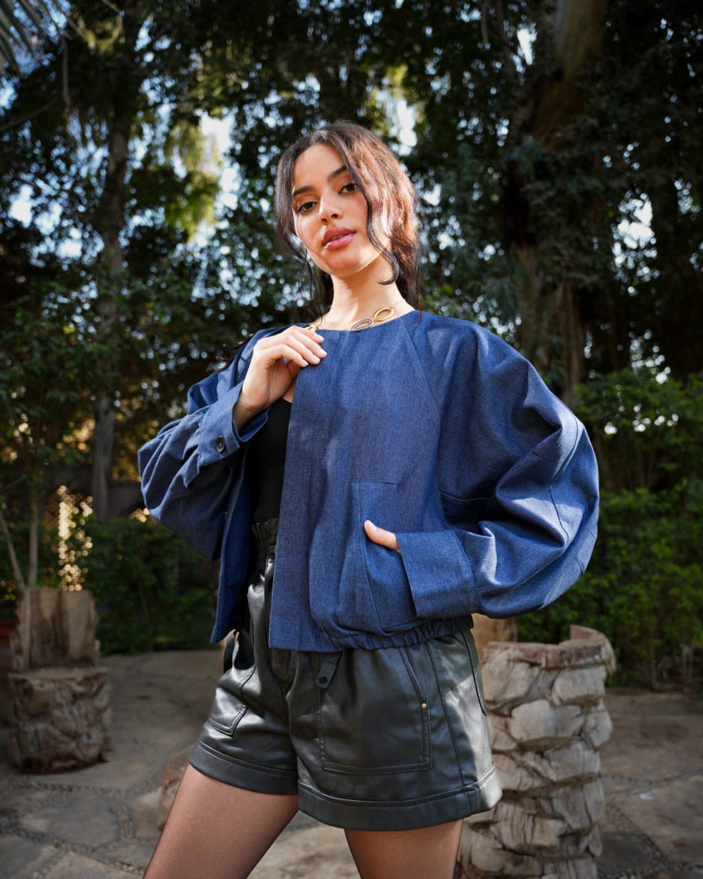 Cropped Ripped Denim Jacket