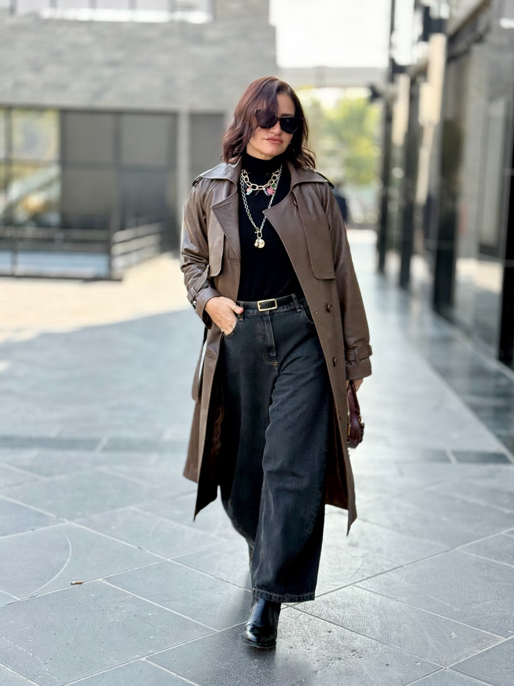 Leather Trench Coat- Brown