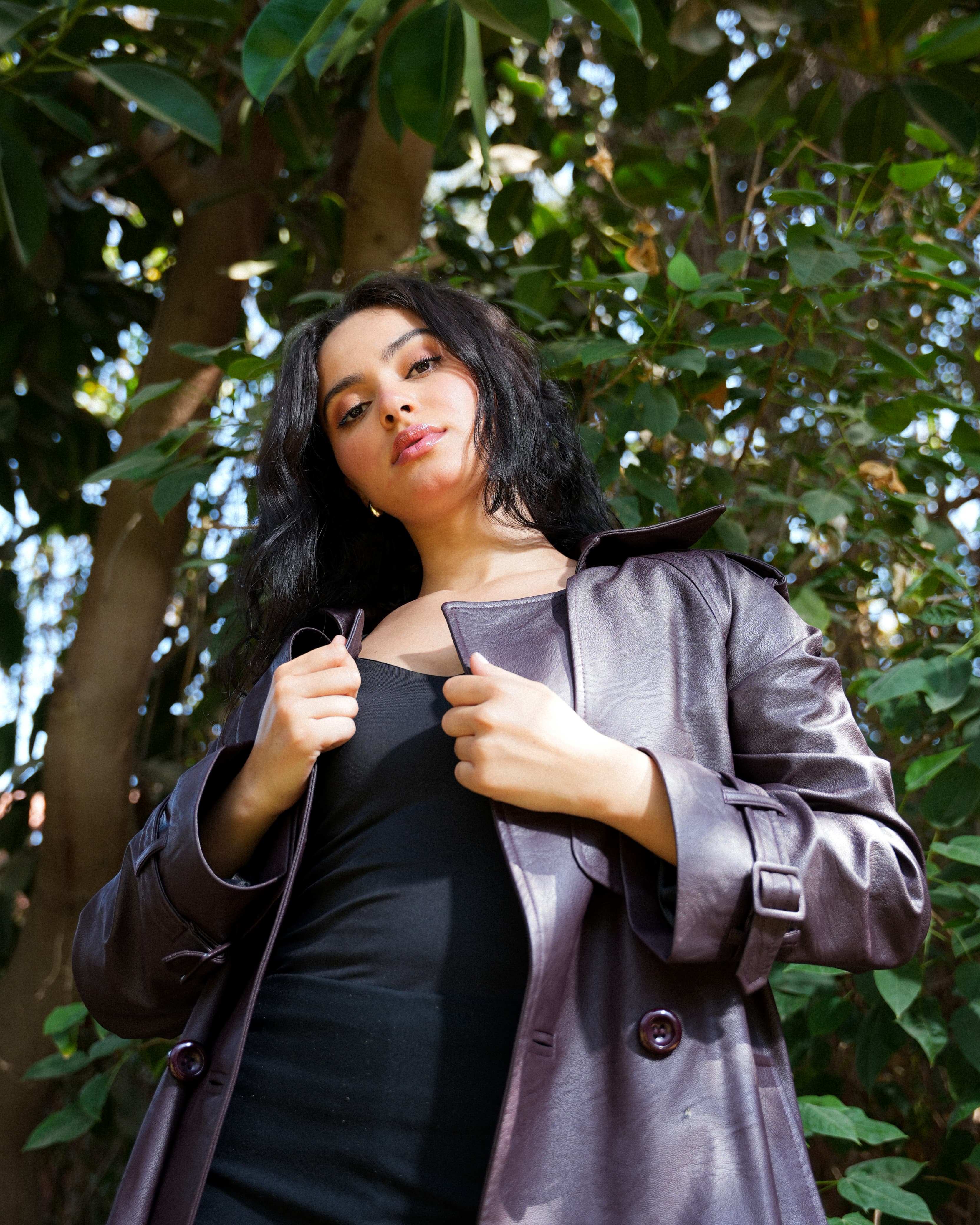 Leather Trench Coat- Burgundy