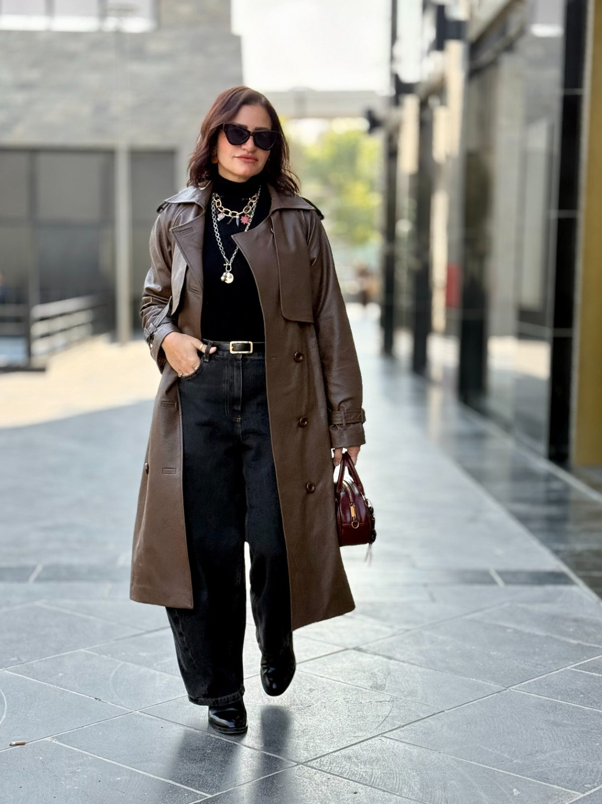 Leather Trench Coat- Brown