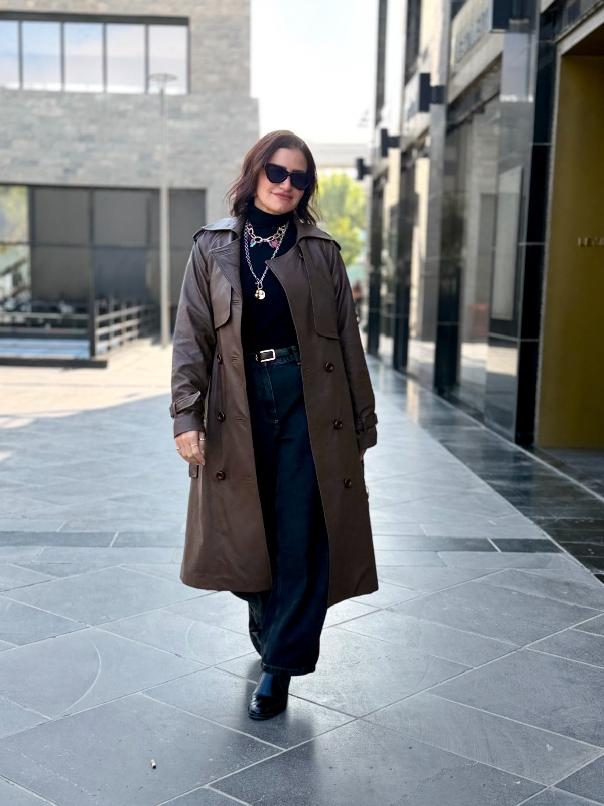 Leather Trench Coat- Brown