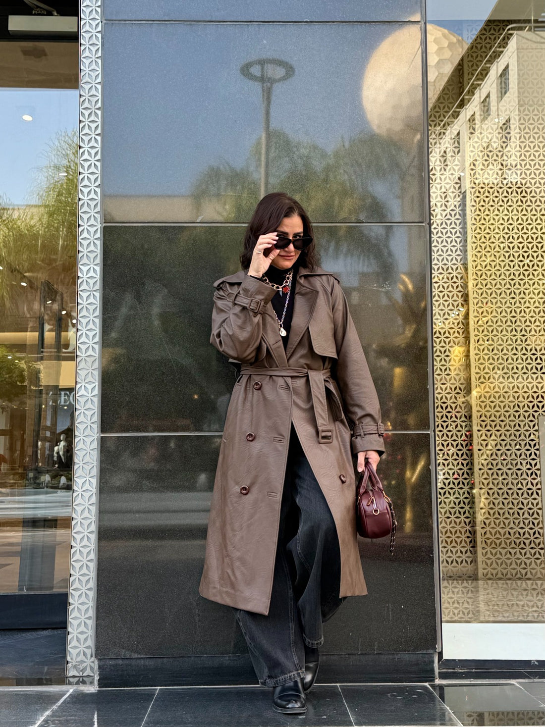 Leather Trench Coat- Brown