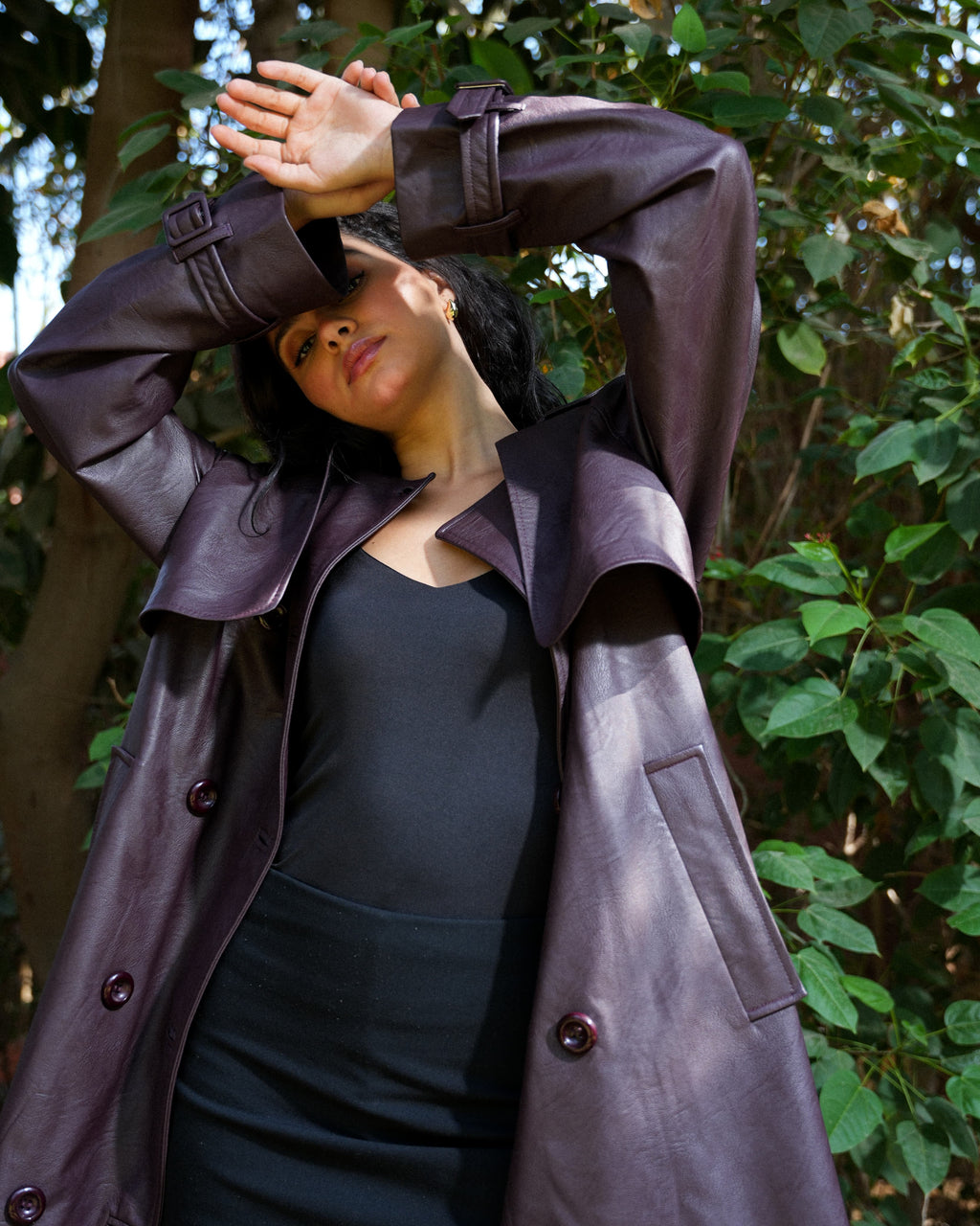 Leather Trench Coat- Burgundy